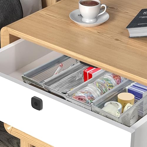 Miniatura 8 de Organizador de cajones de malla con brazo entrelazado para utensilios, cosméticos, cubiertos, bolígrafos (9 x 3 x 2 pulgadas, gris)