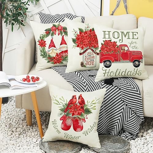Miniatura 5 de Juego de 4 fundas de almohada navideñas para decoración de casa de campo, fundas de cojín de invierno para sofá, sala de estar
