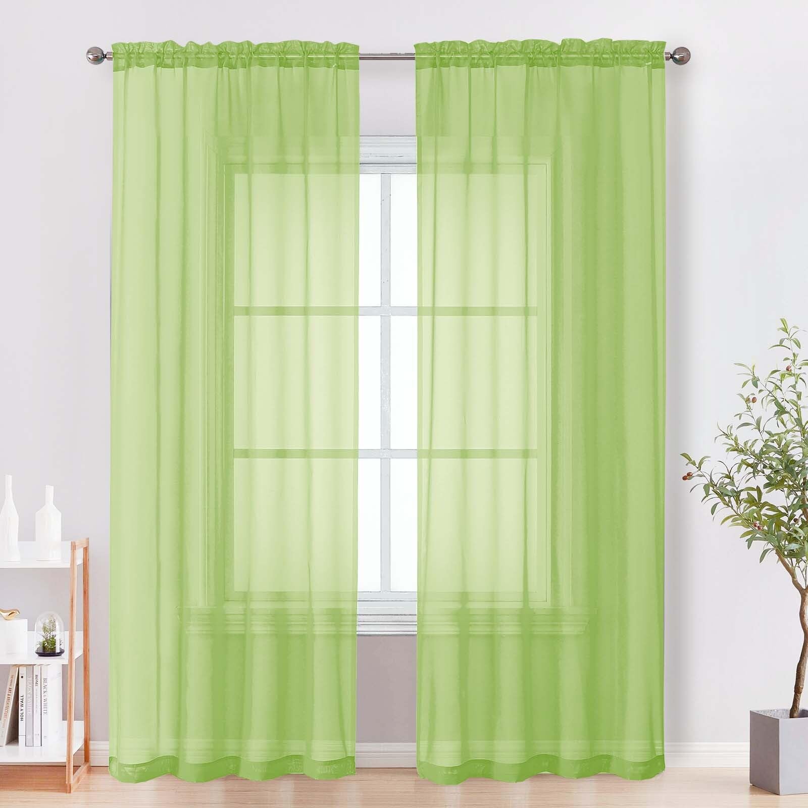 Photo 1 of OVZME Sheer Curtains 84 Inches Long 2 Panels Set, Light Filtering Transparent Lightweight Soft Window Treatment Panels for Study Room Living Room Guest Room, Each 42W x 84L Inches, Lime