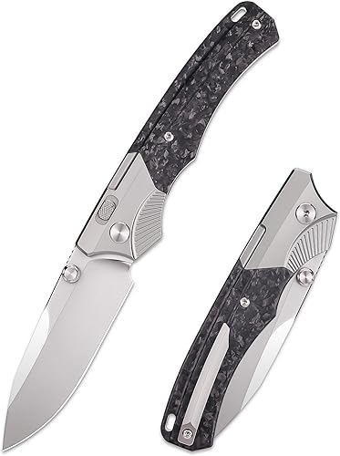 REMETTE WD107 - Cuchillo de bolsillo con bloqueo de botón para hombre, mango de titanio, cuchillo plegable de hoja M390, para llevar a diario,