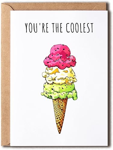EdgarGifts You're The Coolest - Tarjeta de helado - Tarjeta de amor - Tarjeta de mejor amigo - Tarjeta de cumpleaños - Tarjeta de felicitación linda