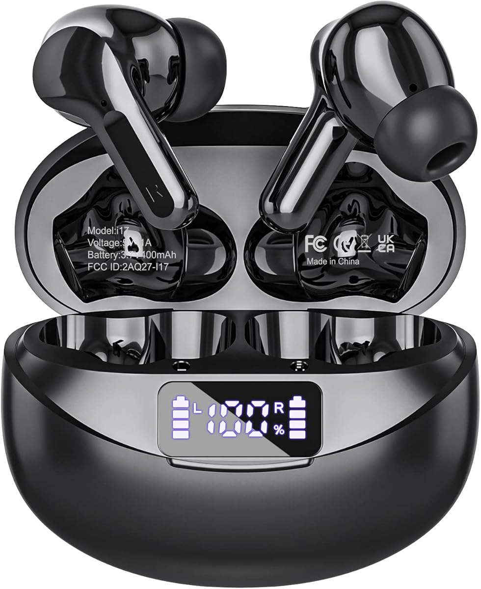 Wireless Earbuds Bluetooth 5.3 Headphones HiFi Stereo, Wireless Earphones with Noise Cancelling Mic, 50H Playback Ear Buds with LED Digital Display for iOS/Andriod