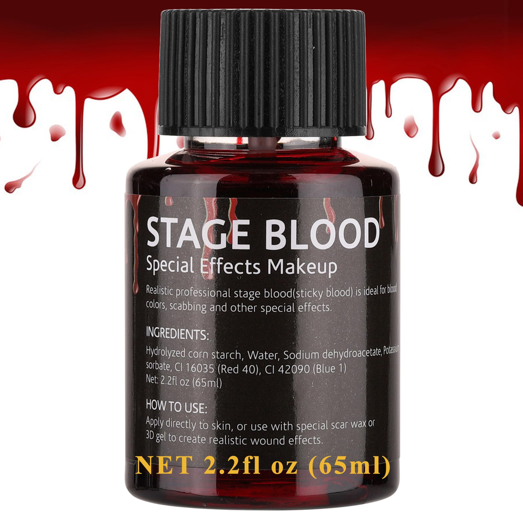 Stage Fake Blood, 2.2oz Edible Fake Blood Realistic Effect Sticky Blood Makeup for Eyes Drips Teeth Mouth Nose Bleeds for Performance, Halloween, Face Paint, Costumes, & Zombie Sfx Makeup