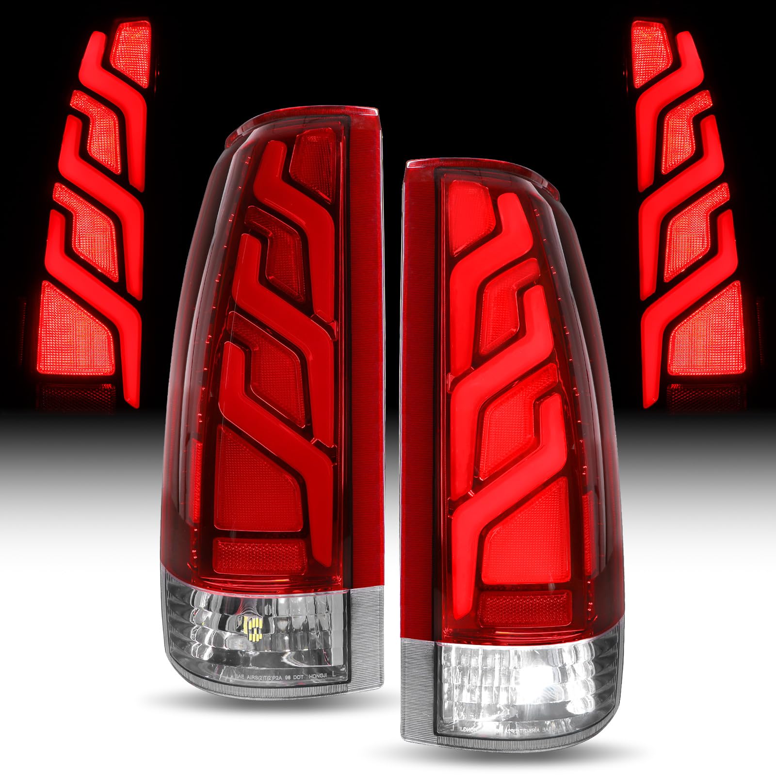 Photo 1 of KIGEMOS Red Full LED Tail Lights for 1988-1998 Chevy GMC C/K Series Pickup Truck Silverado Sierra, 1992-1999 Suburban Tahoe Yukon Blazer, Striped Style Plug & Play Rear Lights
