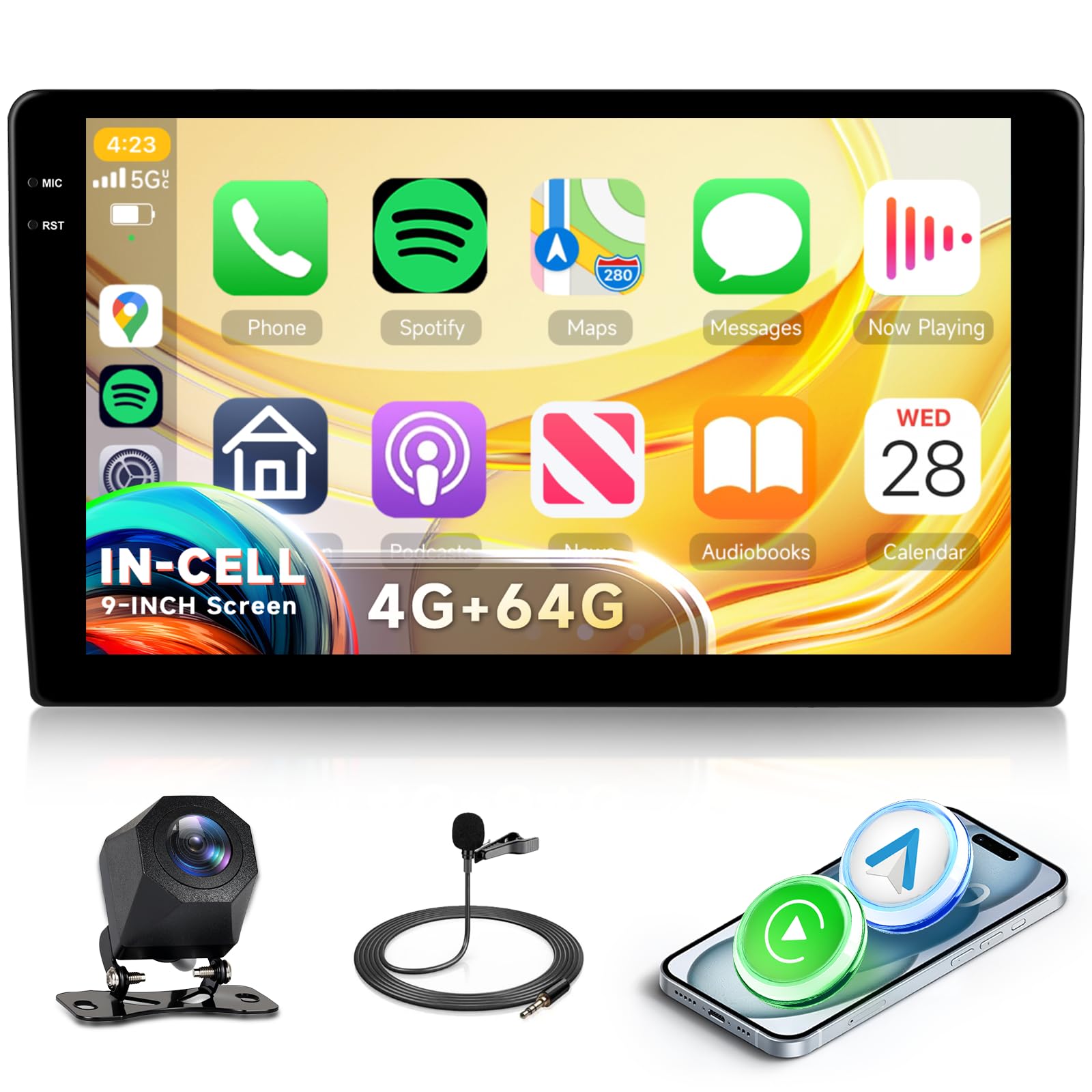 Rimoody 4G+64G Android 15 Autoradio 2 Din 9 Zoll Touchscreen Autoradio mit Wireless Carplay Android Auto Navi GPS Mirror Link Bluetooth FM/RDS/EQ Lenkradsteuerung Rückfahrkamera