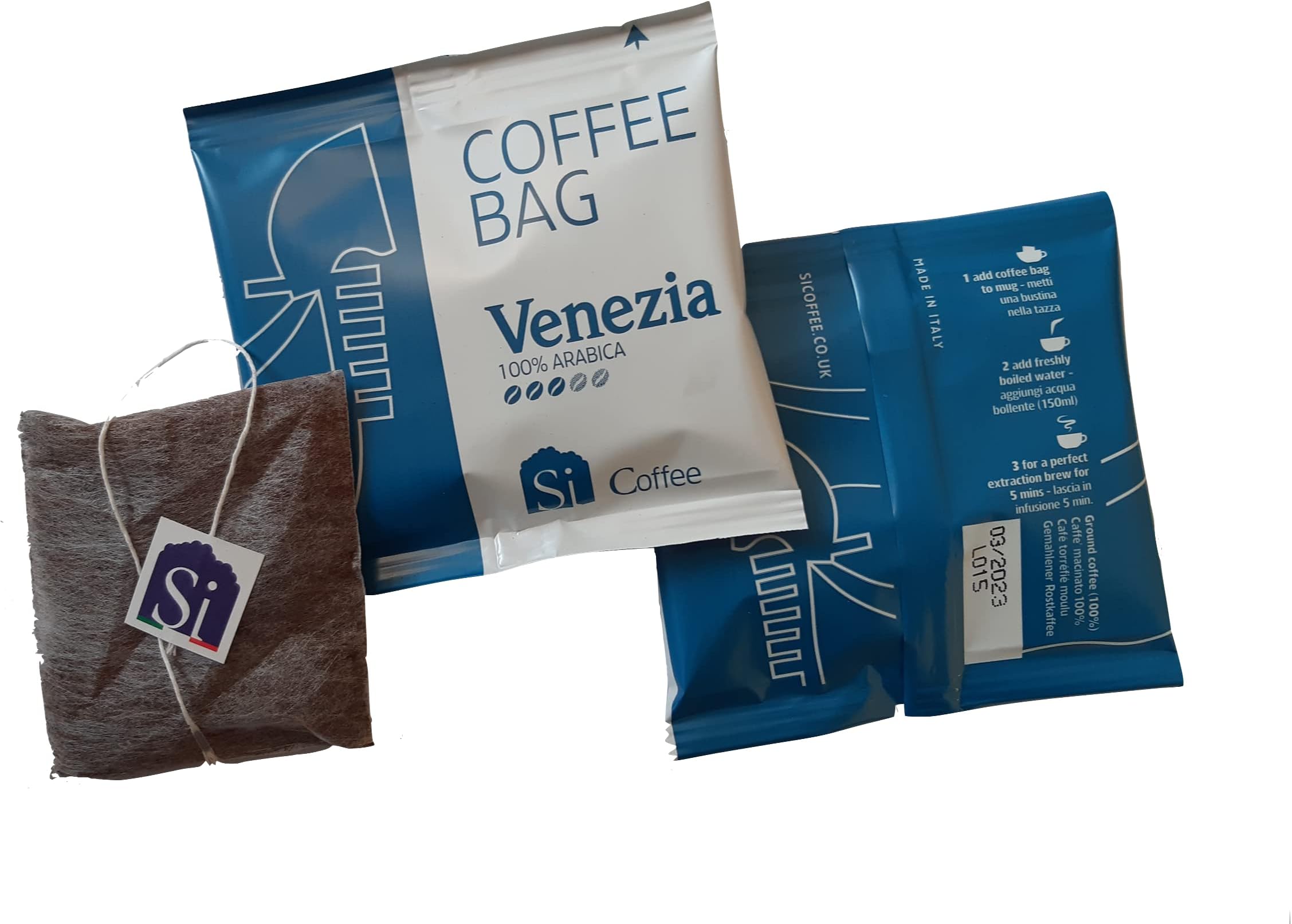 Sogno VENEZIA Freshly Roasted Ground Coffee Bags, Authentic Italian Coffee, 100% Colombian Arabica, Smooth & Mellow, Low Caffeine, Box of 50 Coffee Bags Like Tea Bags, Individually Wrapped