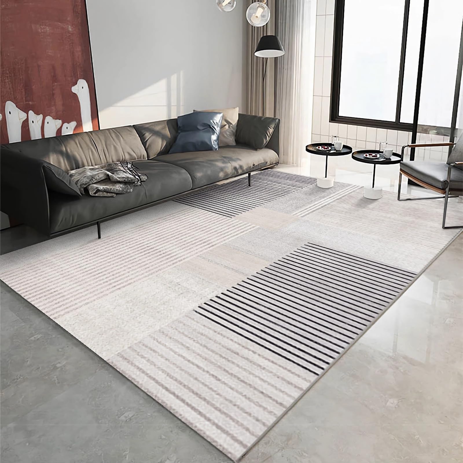 Tappetino bagno antiscivolo Tappeto Antiscivolo Dal Design A Strisce Grigie E Nere, Facile Da Pulire,tappeto divano,accessori gaming room 200x300cm