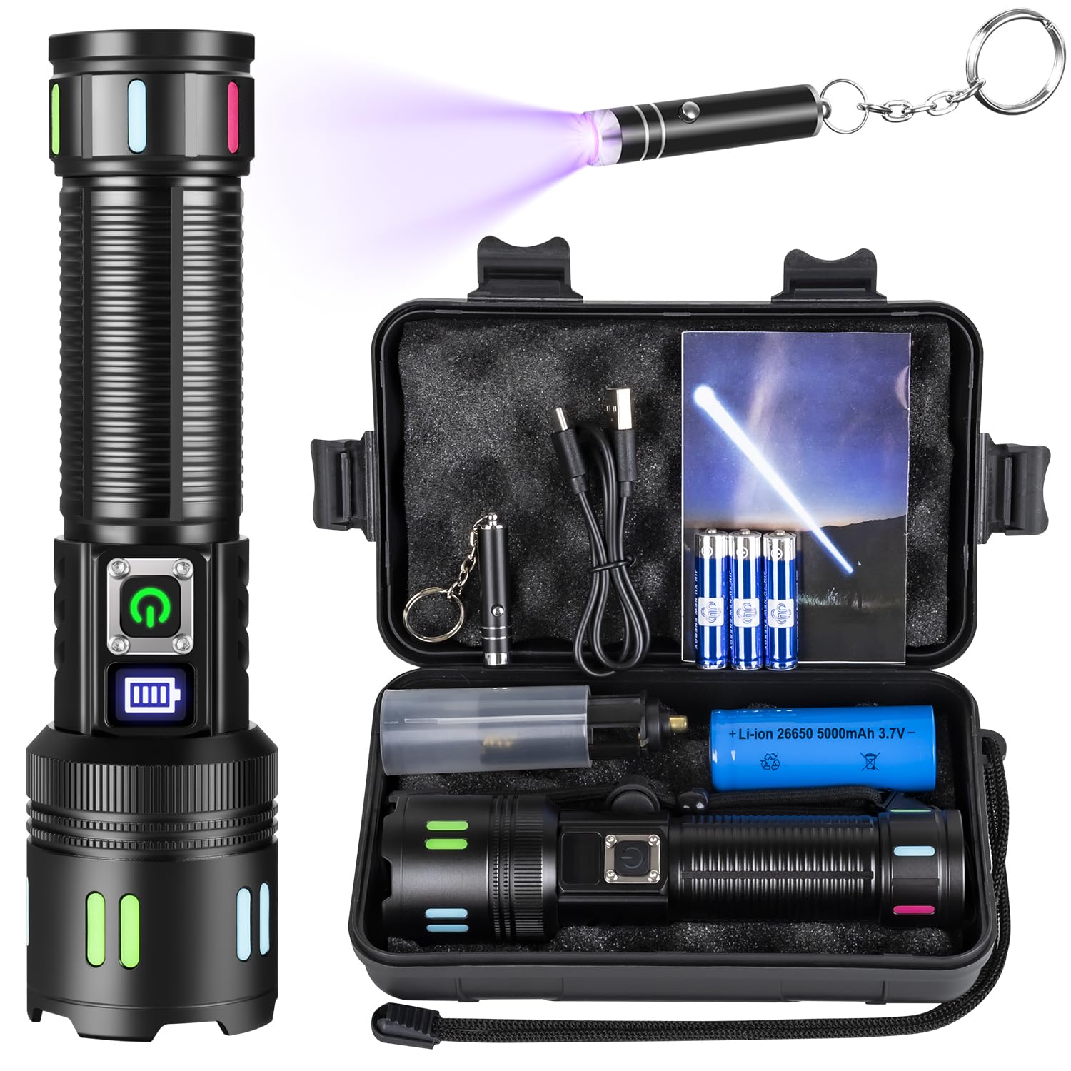 Lampe Torche LED Ultra Puissante 90000 Lumens Rechargeable Tactique Militaire IP67 Zoomable 5 Modes pour Camping Randonnée Urgence - Bricolage