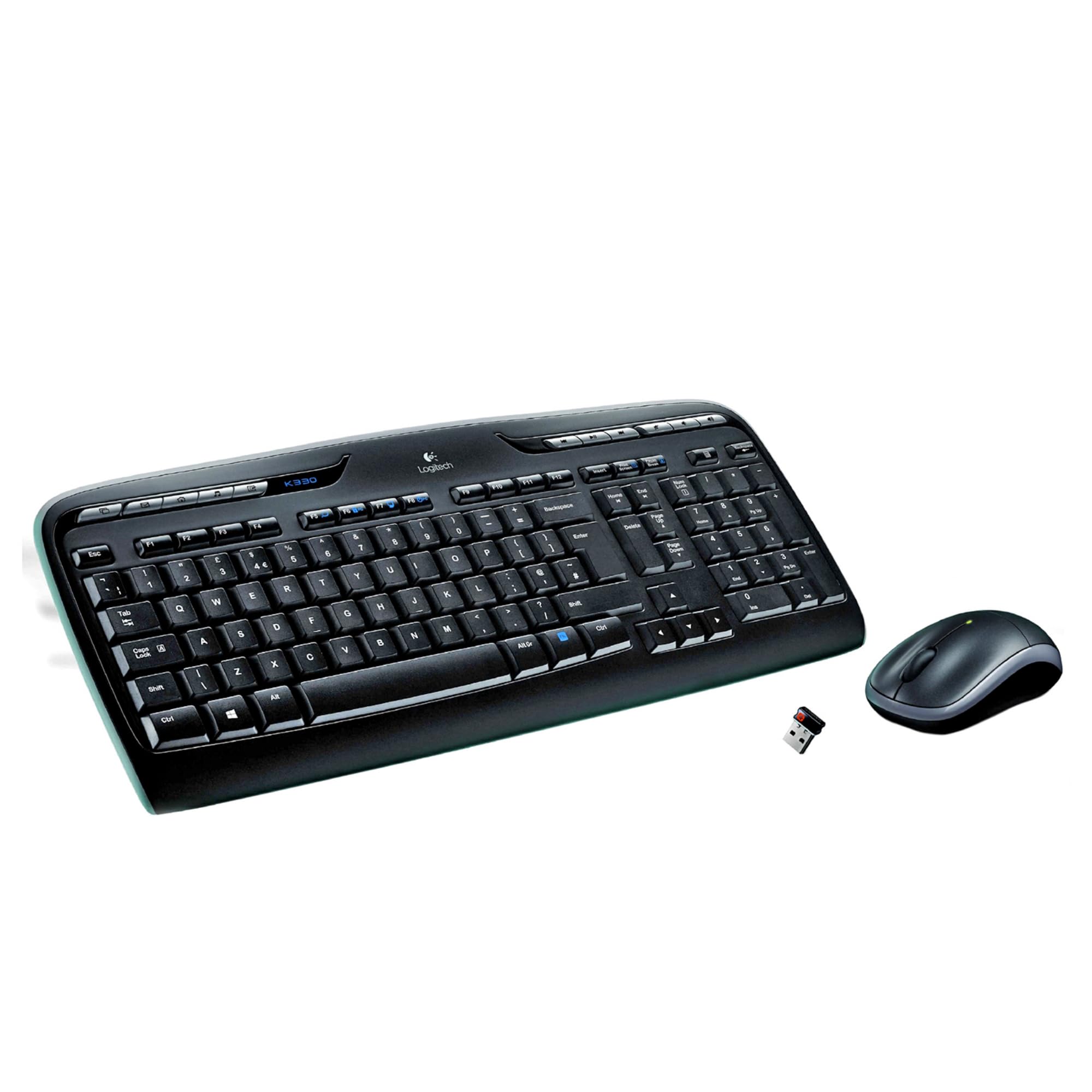 Logitech MK330 Kabelloses Tastatur-Maus-Set, 2.4 GHz Verbindung via Unifying USB-Empfänger, 4 programmierbare G-Tasten, 12 bis 24-Monate Batterielaufzeit, PC/Laptop, Spanisches QWERTY-Layout - Schwarz