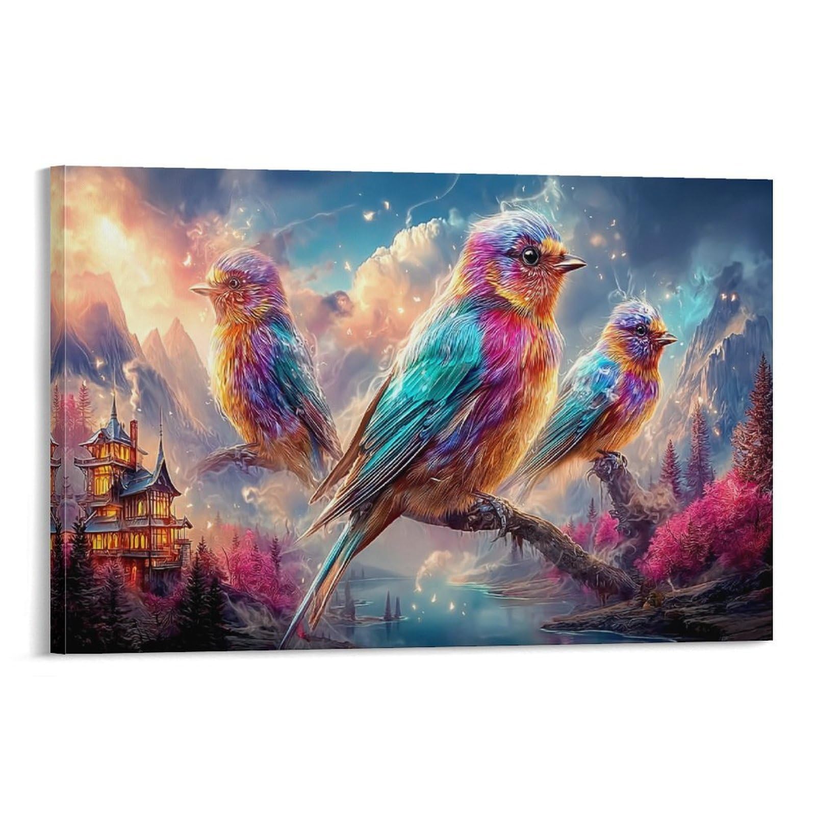 XPASHIQWC Colorful Feathered Birds Poster Artwork Magical Forest Canvas Prints Picture Modern Wall Art Picture Wall Hanging for Home Decorations 20x30inch(50x75cm)