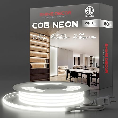 Miniatura 25 de Shine Decor Cuerda de Luces LED COB CA 120V, 800lm Ultra Brillante, IP65 Impermeable Resistente al Frío Tira de Neón ETL, Iluminación en Cinta Sin