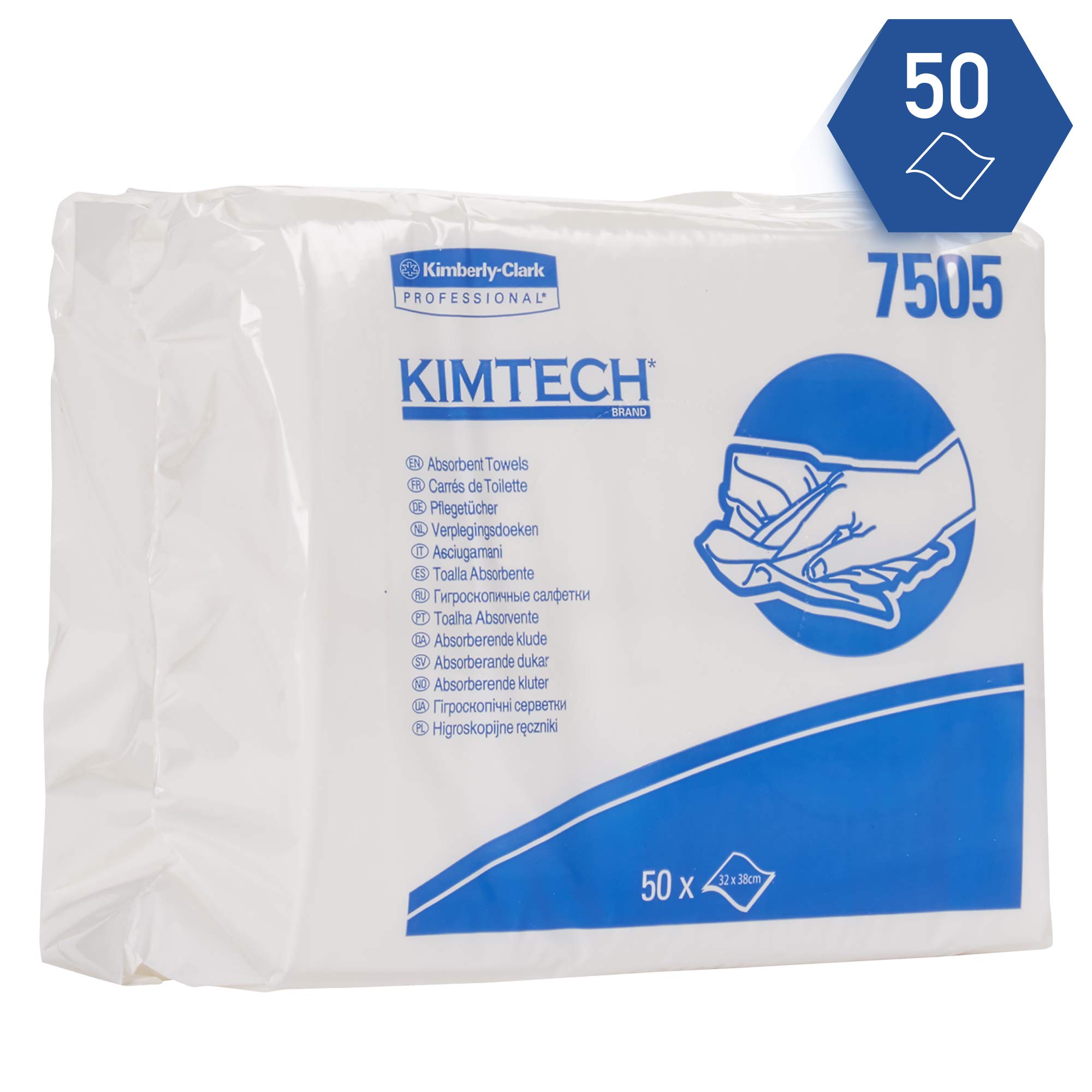 Carrés de toilette pliés absorbants Kimtech 7505 - 20 sachets de 50 formats, blancs
