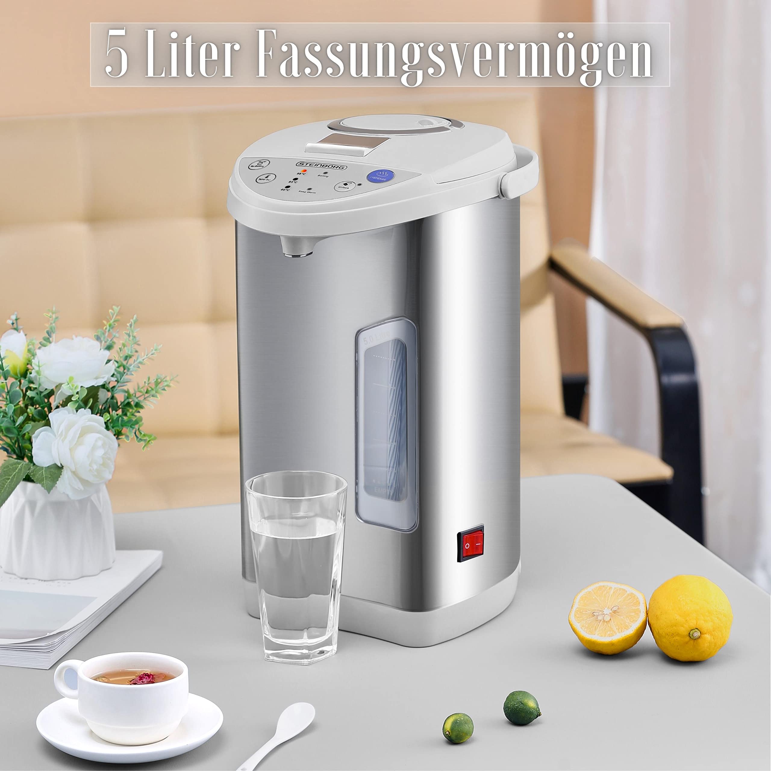 Thermopot 5 Liter | Perfekt für Glühwein geeignet | Edelstahl Heißwasserspender | Glühweinkocher | Wasserkocher | Wasserspender | Dispender | Thermoskanne | Glühweinspender | Teekocher
