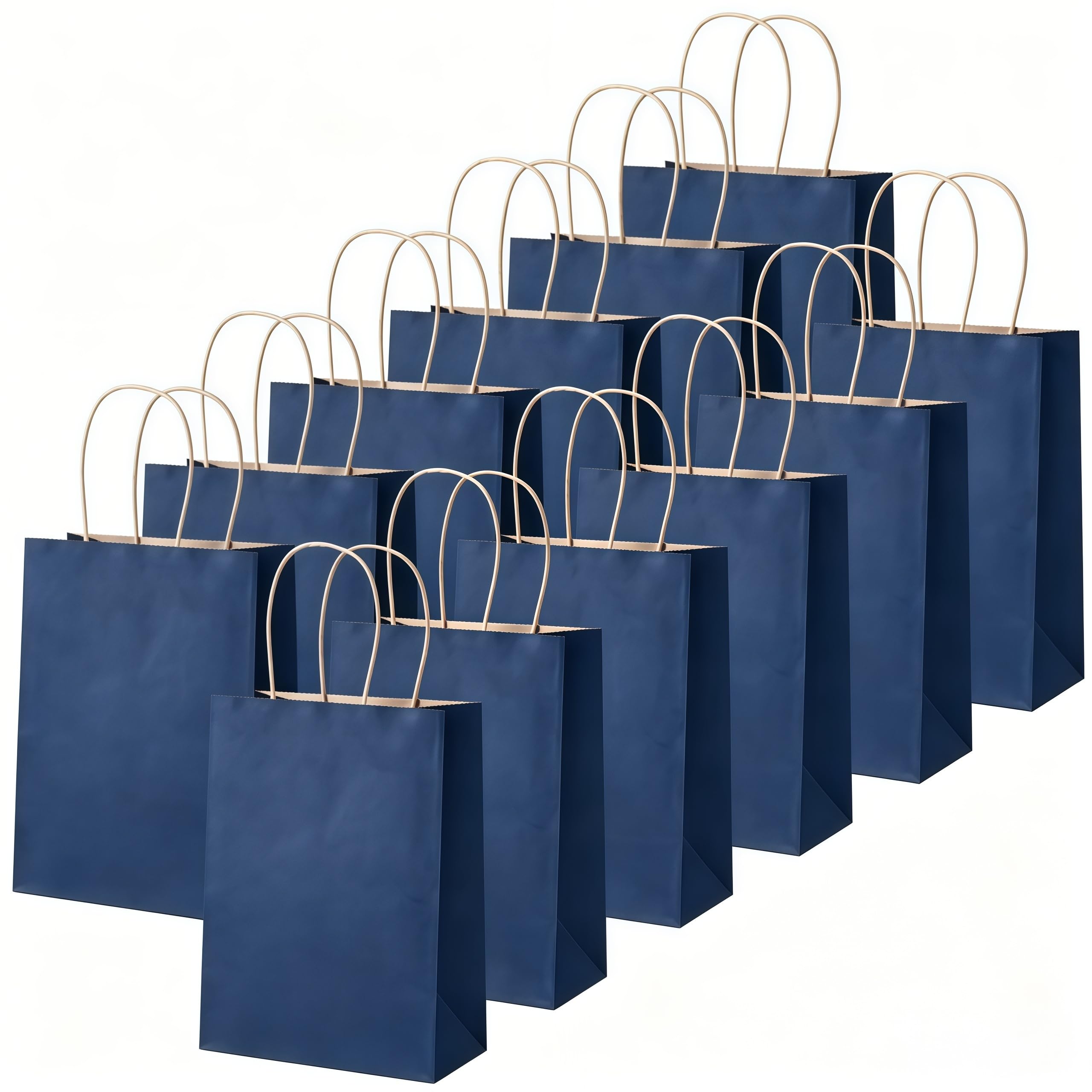 Paper Gift Bags with Handles, 12 Pack Small Kraft Paper Bags, 21 x 15 x 8 cm Navy Blue Gift Bags for Birthday, Wedding, Baby Shower, Party Favours and Retail Packaging