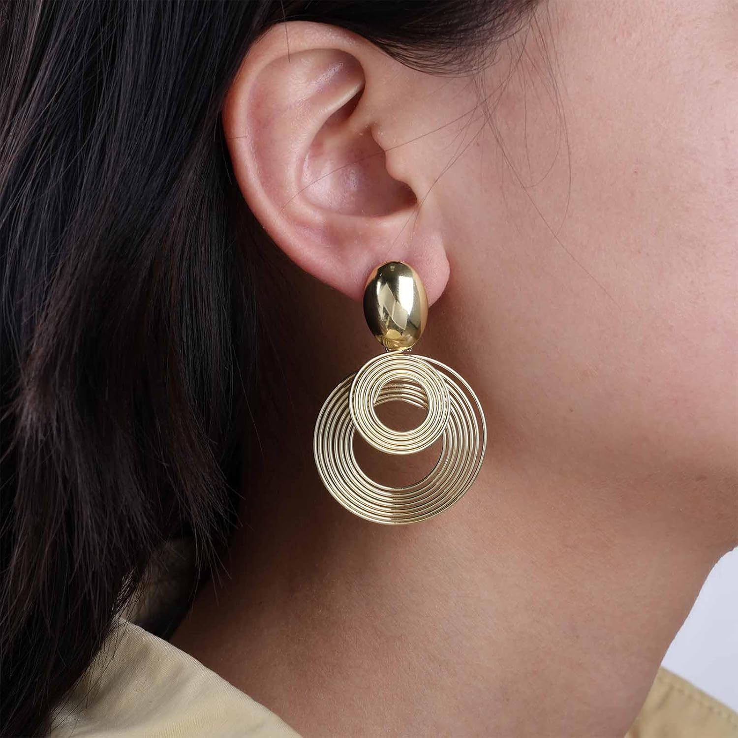 Vintage Layered Circle Dangle Earrings Multi Circle Earrings Gold Circle Hoop Earrings Swirl Disco Earrings Round Hoop Drop Earrings Jewelry for Women - Image 2