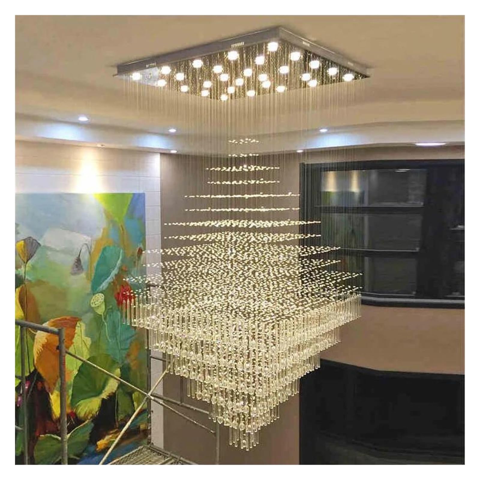Genérico Lámparas de araña, Lámpara de araña LED dúplex for sala estar, lámpara techo colgante alambre cristal simple, larga ingeniería acero inoxidable for pasillo hotel(Warm light,L80cm)