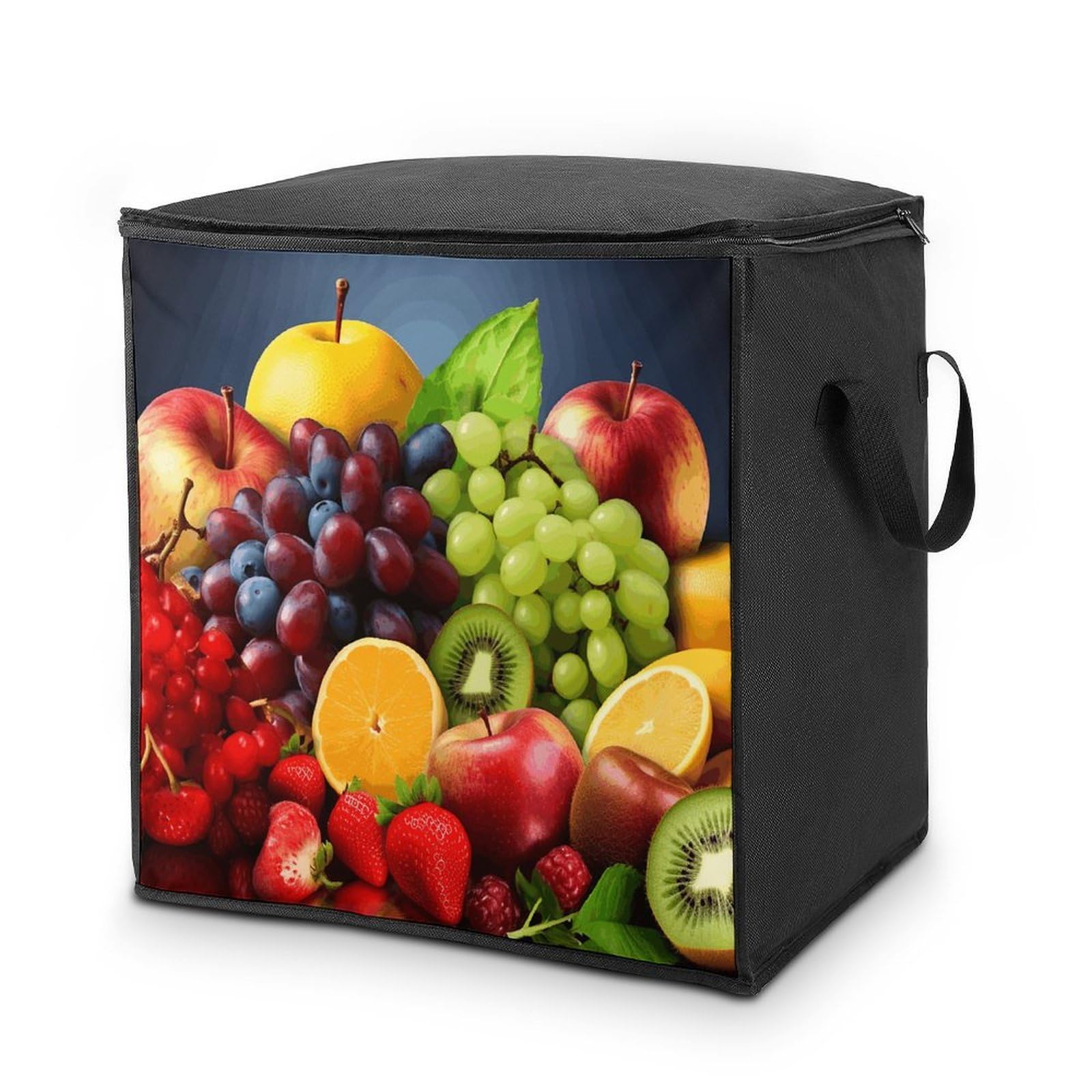 Fruits Storage Bags Comforter Quilt Blanket Clothes with Zipper & Handles Easy to Fit King Size Comforter Set Closet Under Bed Organizer for Dorm Pillows Bedding 70L