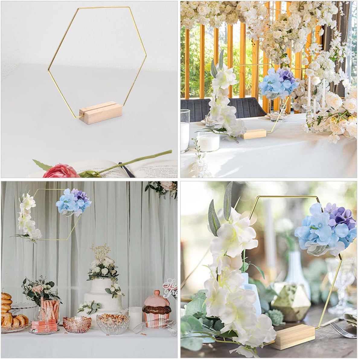 Alipis 10pcs Metal Hexagon Wreath Hoops with Base Decorative Floral Rings for Wedding Centerpieces DIY Craft Projects for Parties Showers and Home Decor