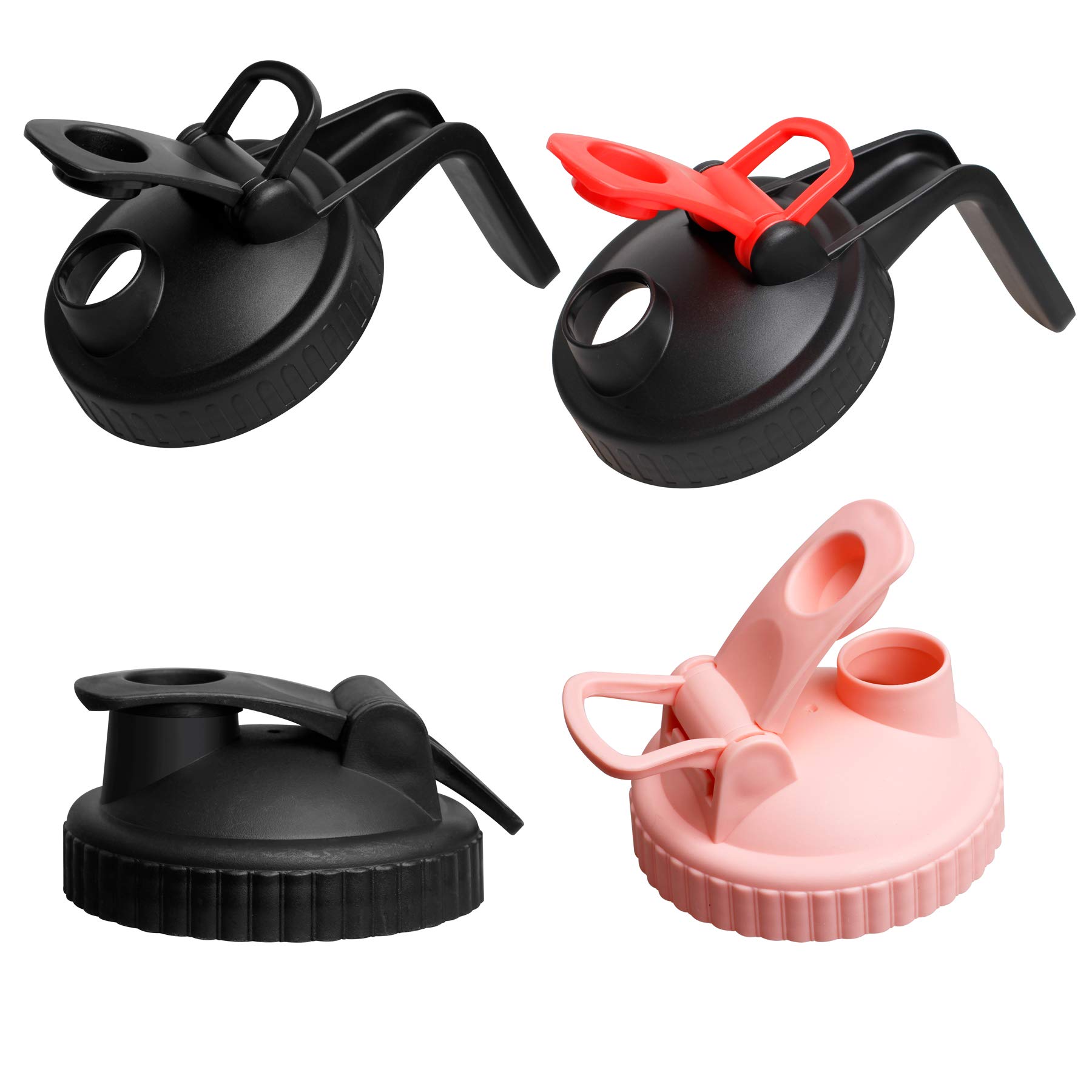 ChengFu 4 Pack Wide Mouth Mason Jar Lid with Airtight, Leak-Proof Seal and Innovative Flip Cap Easy Pouring Spout Compatible with County Line Kitchen - Lid Only (2 Lids, 2 Handle)
