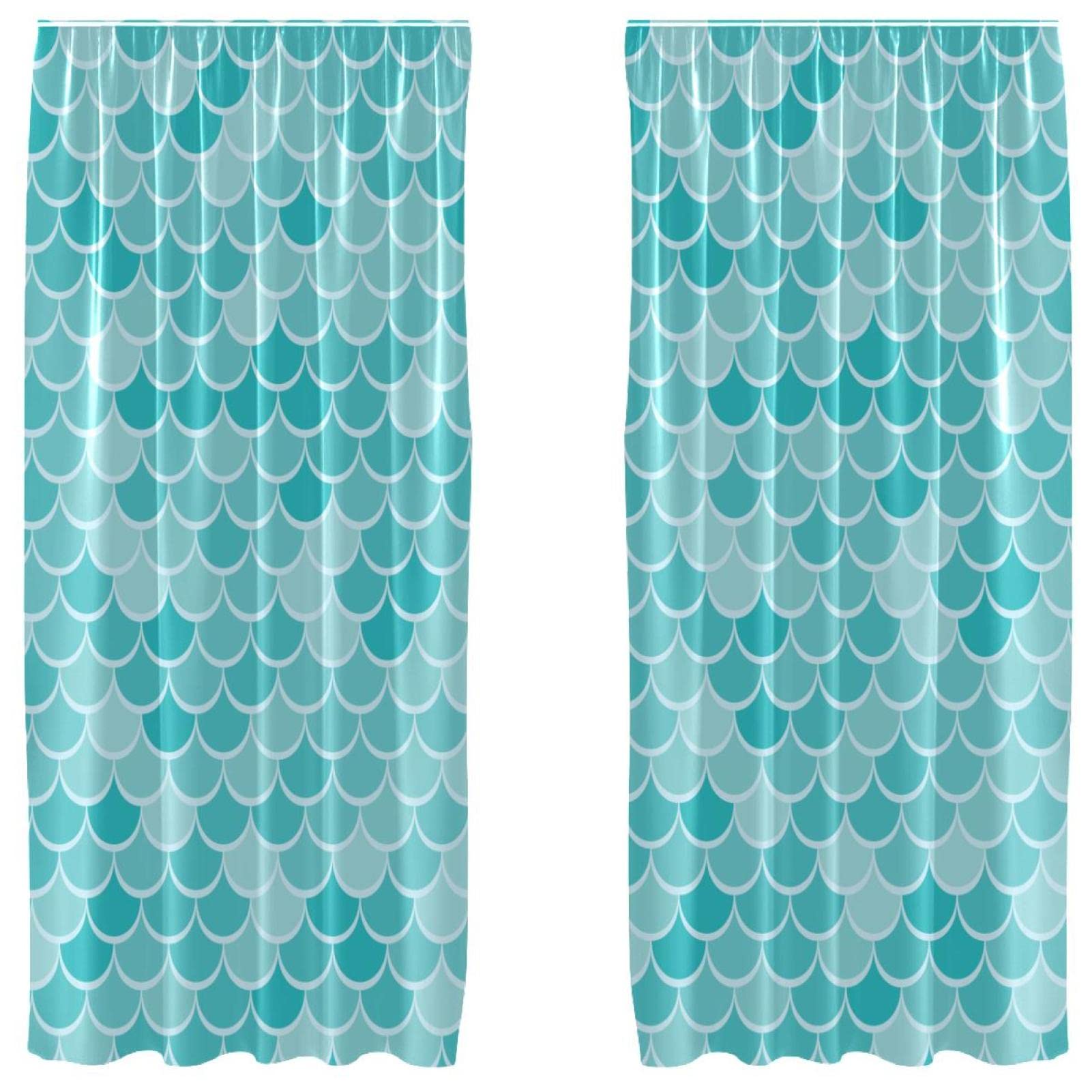 Cortinas de escamas de sirena verde con acabado estilizado y caída ligera elegante, juego de 2