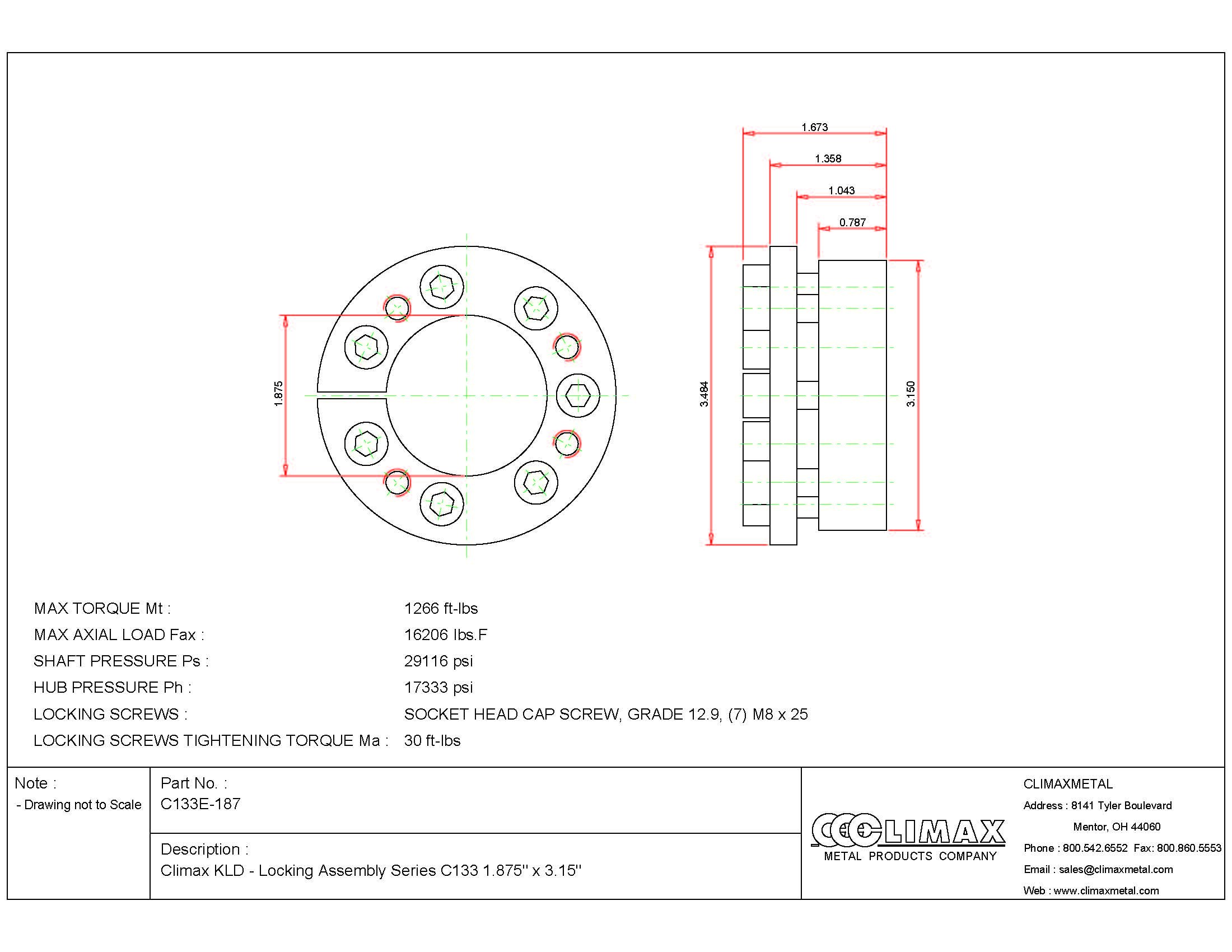 Climax Metals C133E-187 Series 133 Locking Assembly, Steel, 1.88
