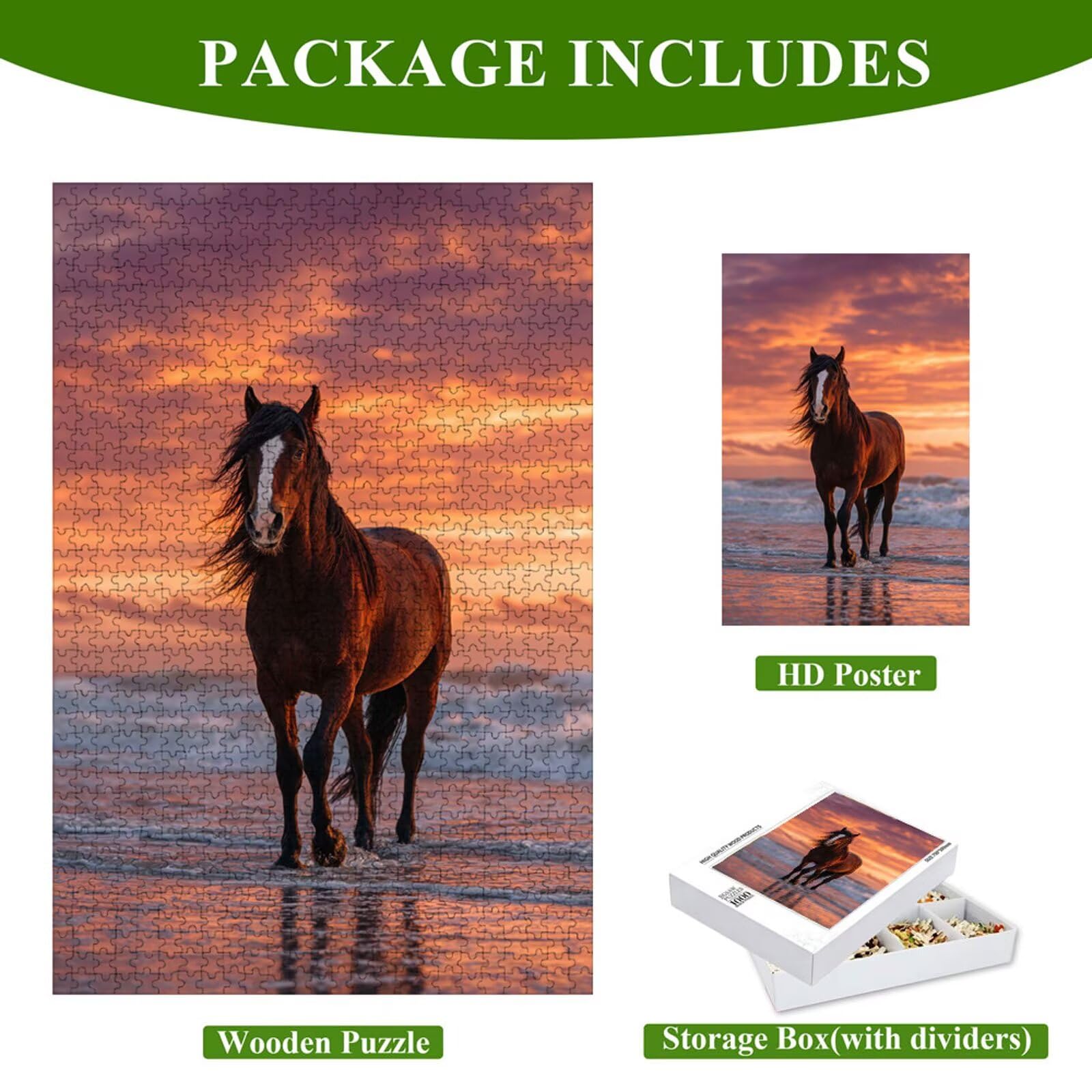 3000 Pezzi Puzzle Adulti - Cavallo & Oceano - Fabbricazione in Legno Robusto (Forma Classica) - Decorazione Murale con Poster - Prodotto Riservato ad Adulti e 14 Anni in Su (111x87cm) P3#1317