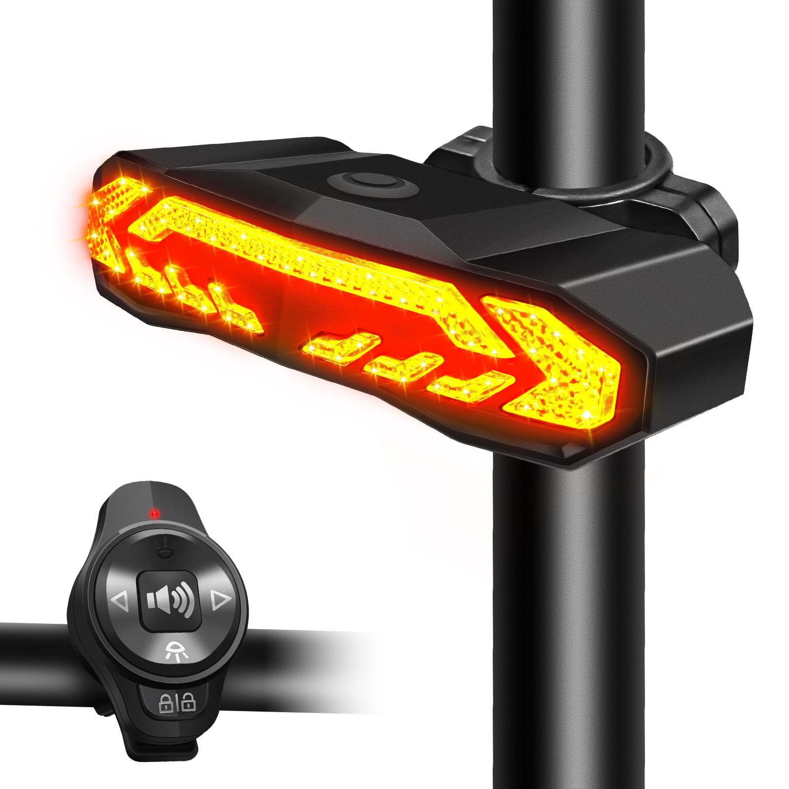 Cruxer Smart Bike Tail Light with Turn Signals and Alarm, Rear Light for Night Riding, USB-C Rechargeable Anti Theft Alarm with Remote, 110dB Volume and 7 Level Sensitivity Adjustable, IP65 Waterproof