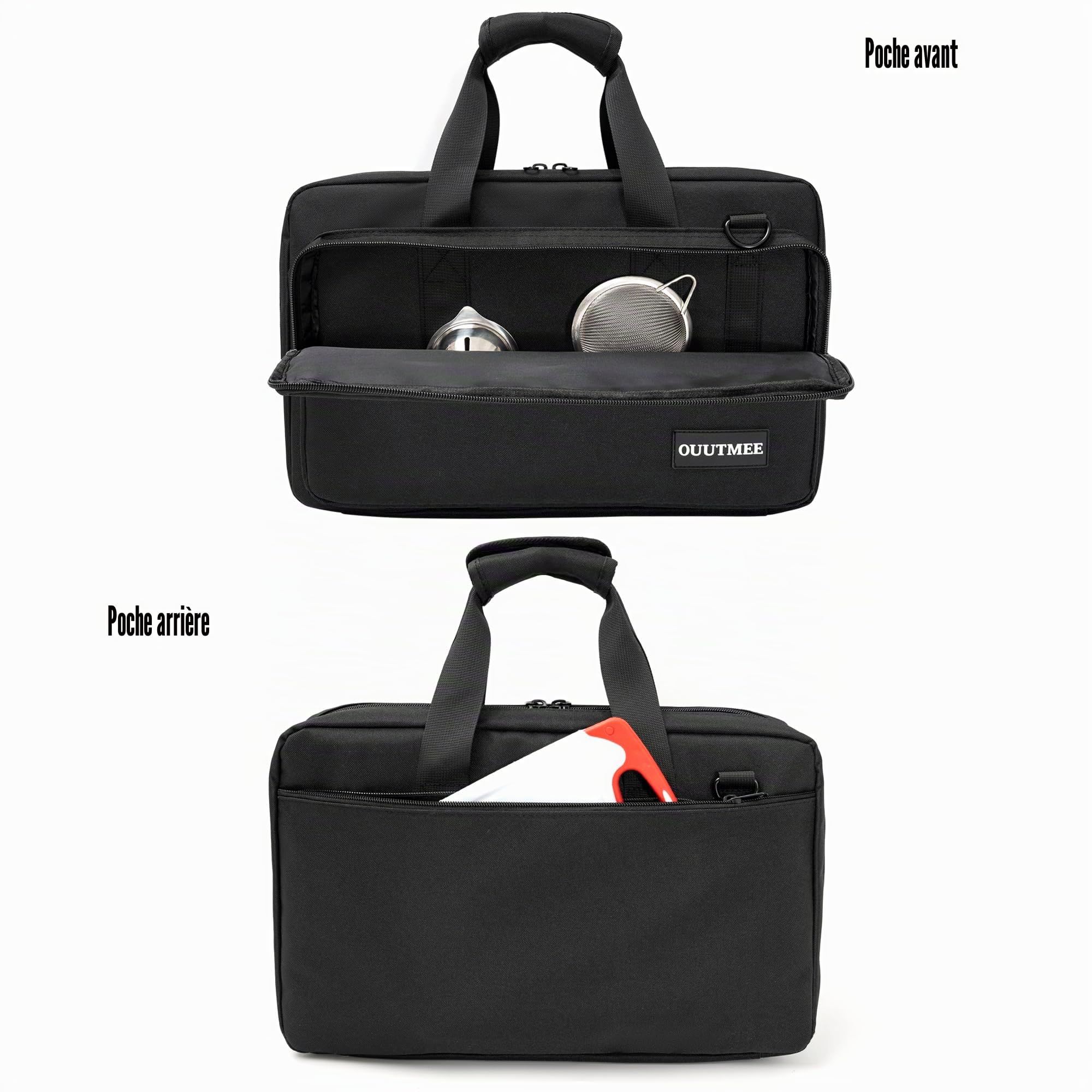 Trousse à Couteaux de Cuisine,16 Compartiments,40x25x6cm,S | Trousse Professionnelle à Couteaux ,Portative avec Poignée et Épaulette, Noir
