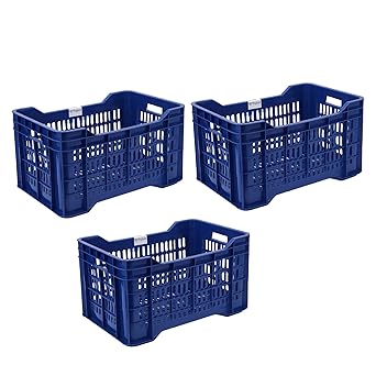 Thijaari Big Plastic Heavy Duty Multipurpose Crate 3 Piece (542 x 360 x 300 mm Blue Colour