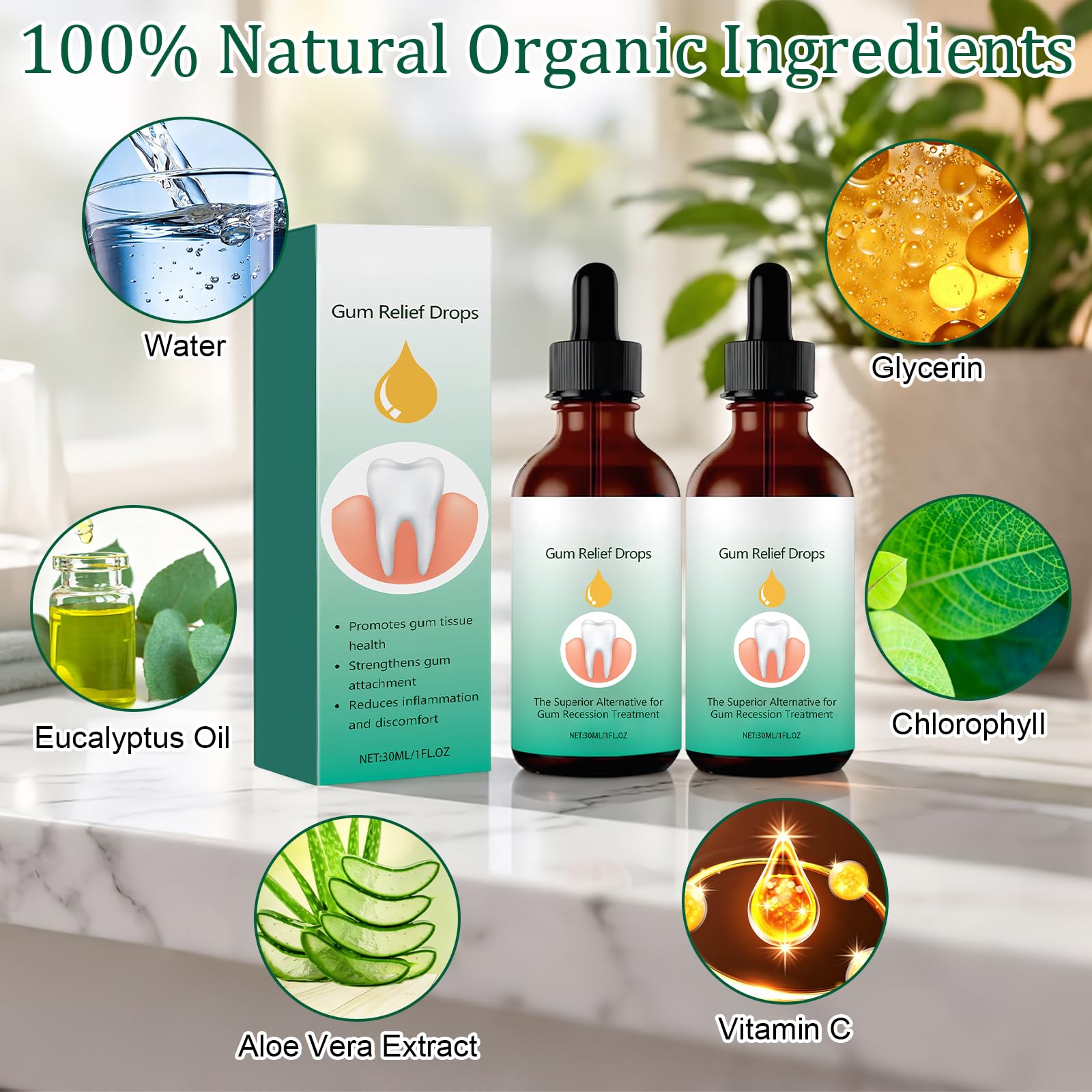 2 siero per gengive da 30 ml con spazzolino da denti, cura delicata della bocca quotidiana, sensazione di freschezza in bocca, facile da usare a casa e in viaggio