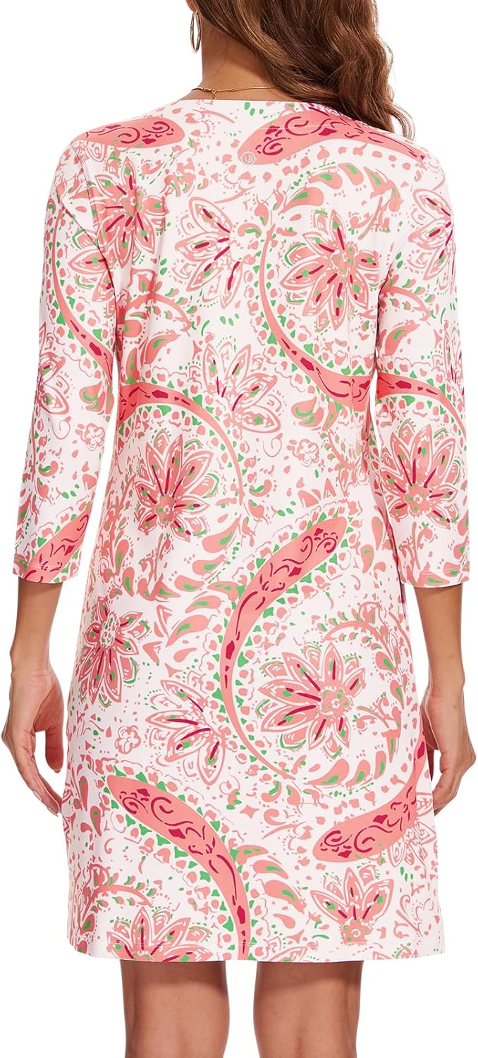 Lightbare Women’s 3/4 Sleeve Dress with Pockets UPF 50+ Casual Sun Dress Breathable Quick Dry for Beach Hiking Outdoors Party - Image 2