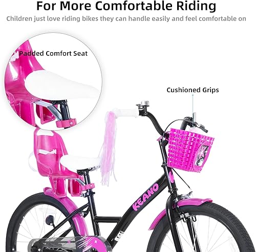 Miniatura 4 de KEANO Zinnia 14 16 20 Inch Kids Bike for Girls Ages 3-10 Years, Girls' Bikes with Training Wheels, Streamers, Basket and Doll Seat, Children