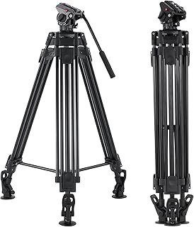 Andoer 170cm Camera Tripod, with Fluid Head 360,Tripod Video Camera Professional Aluminum Alloy Camera for Canon Nikon Sony DSLR Camera Max Load 10kg