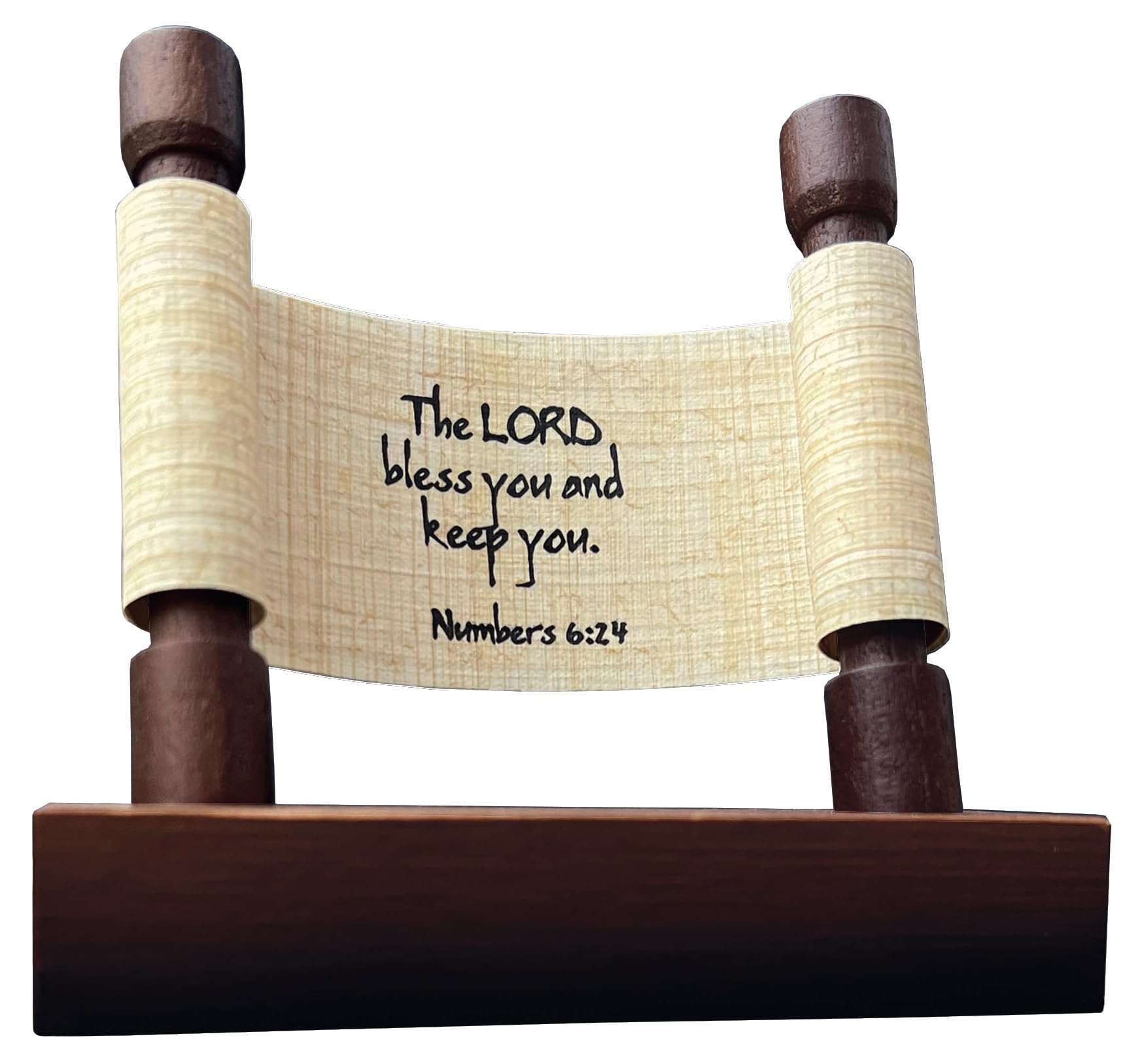 Papyrus Paper Miniscroll with Numbers 6:24 - Handcrafted Egyptian Papyrus with Bible Verse – Religious Home Decor with Stained Wood Dowels and Display Base - Bible Essentials for Women and Men .