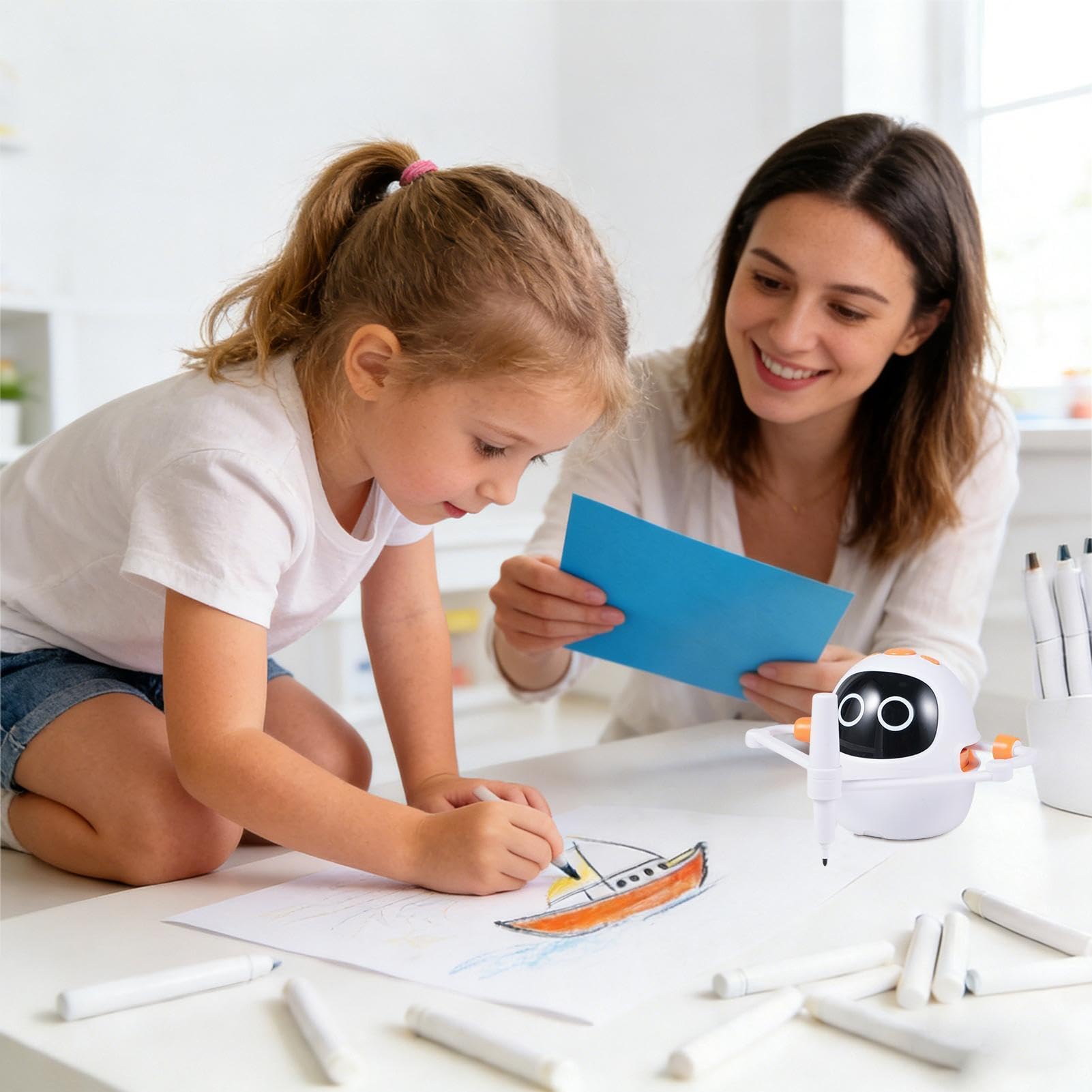 Inteligentny Robot Rysujący Dla Dzieci Interaktywna Zabawka Edukacyjna | Robot Zabawka Z 100 Kartami I 5 Pisakami Na Urodziny Dom Szkoła Klasa Pokój Zabaw Przyjęcie Dzieci W Wieku 3-12 Chłopcy