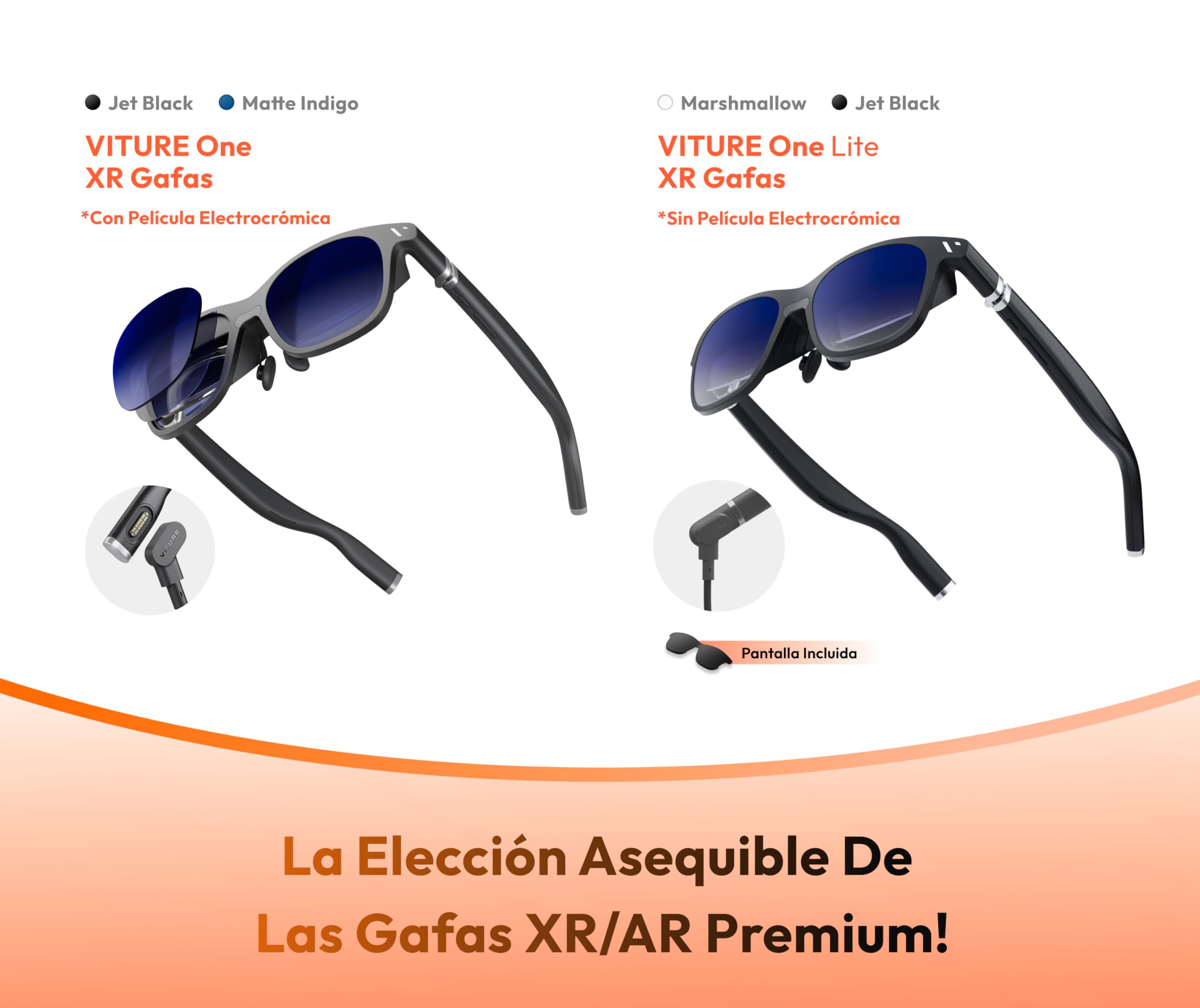 VITURE One Lite XR Gafas 120" Full HD, Sonido Harman, Apto para iPhone 16/15 (Soporte de vídeo Espacial), Steam Deck/ROG Ally/Consolas de Juegos/PC/Android (Jet Black)
