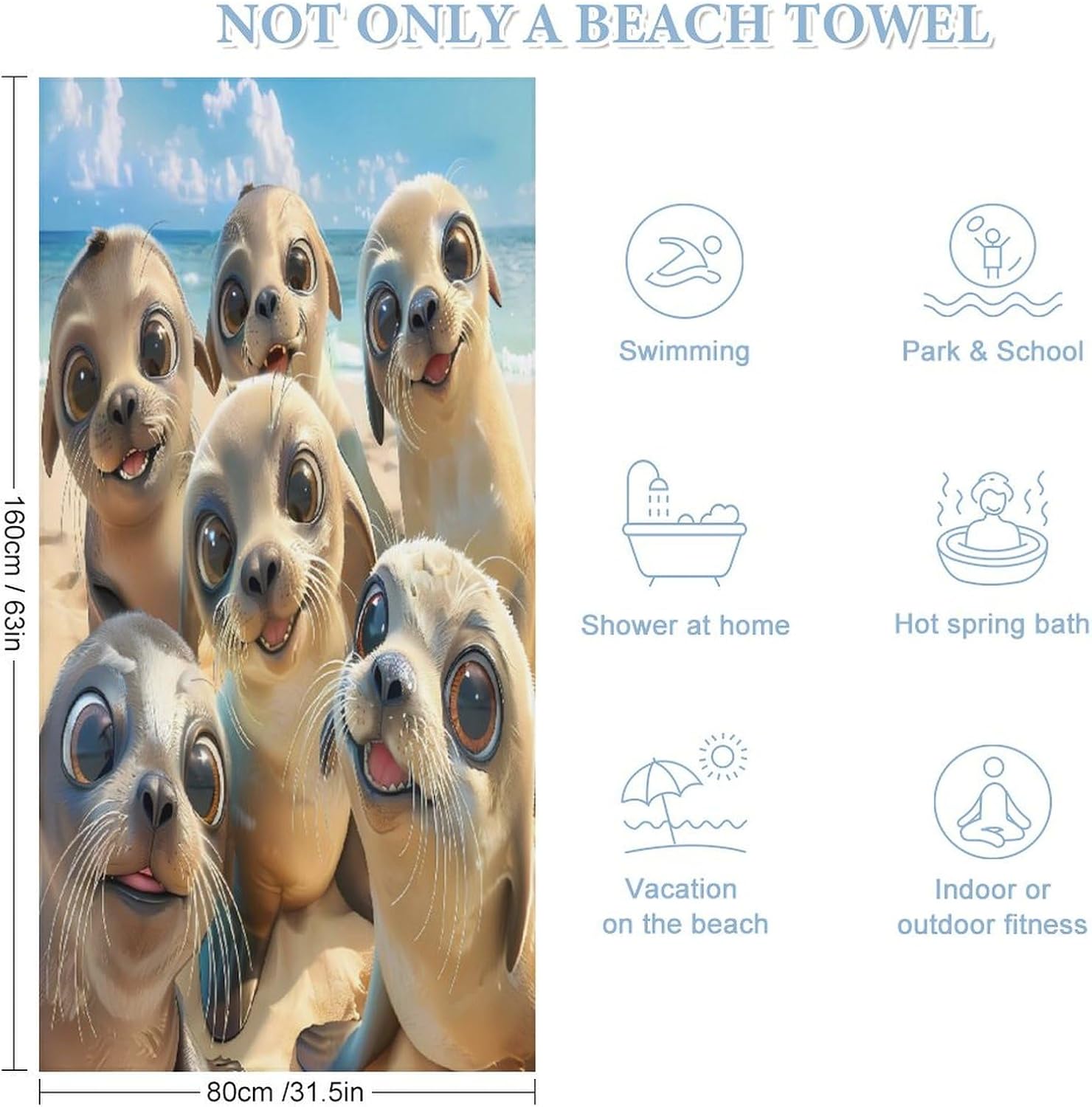 Sea Lion Snap Bath Towel Beach Towels Quick Dry Oversized Bath Blanket Highly Absorbent Towel for Women Men 160x80cm
