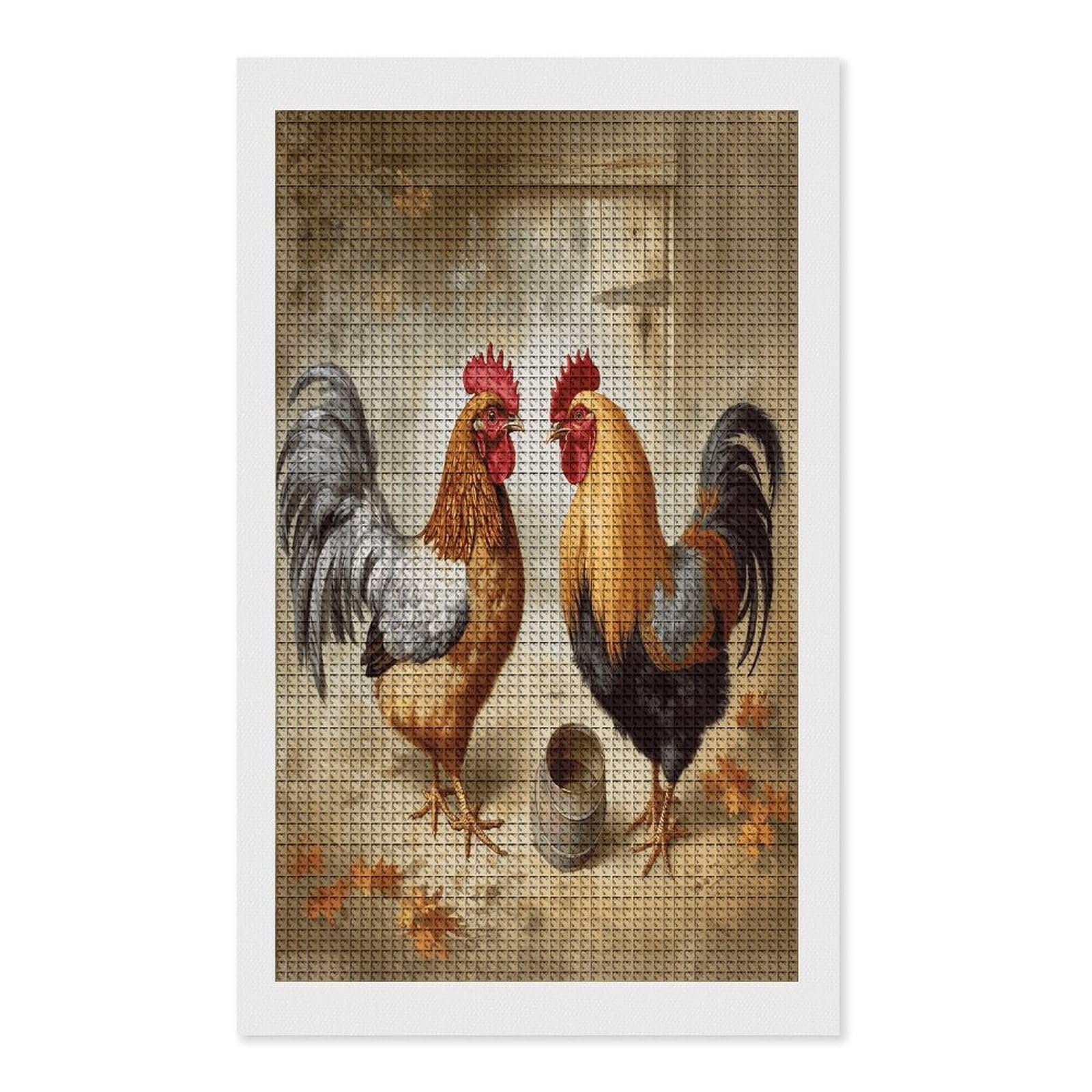 FodPand Chicken and Rooster Print Diamond Painting Kit for Beginner Fun 5D DIY Crafts for Adults Diamond Art Kits Square Diamond Art Canvas Painting Gem Art Crafts for Home Wall Decor 12"x20"
