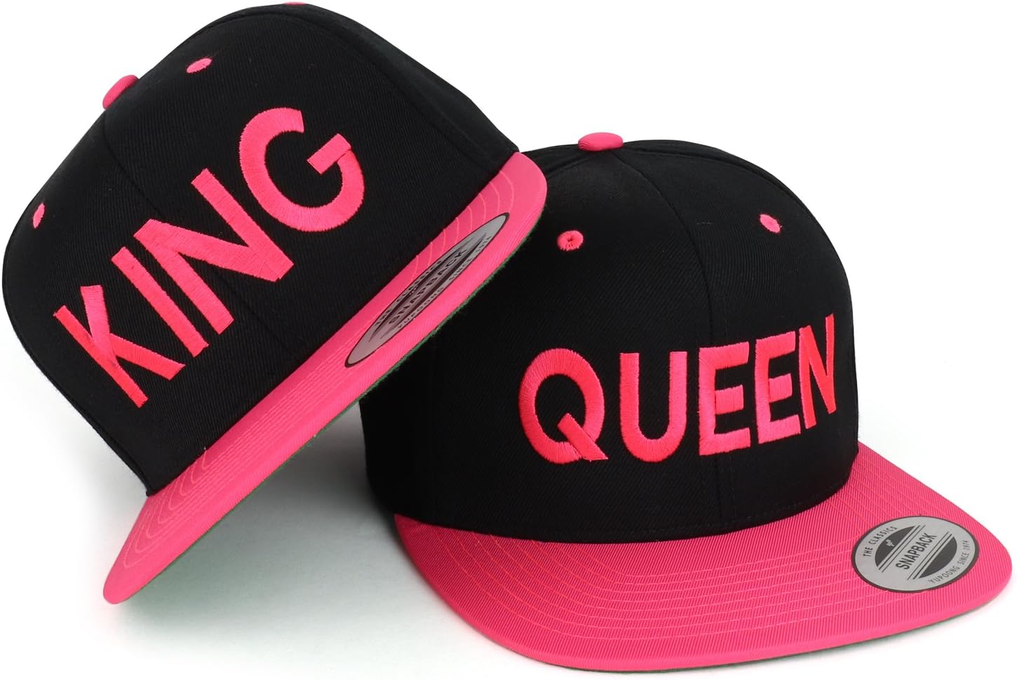 Trendy Apparel Shop King and Queen Embroidered Flat Bill 2-Tone Ball Cap