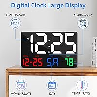 Vista 5 de Reloj digital de pared, reloj despertador digital LED de 11.5 pulgadas, pantalla grande, con control remoto, brillo ajustable, calendario