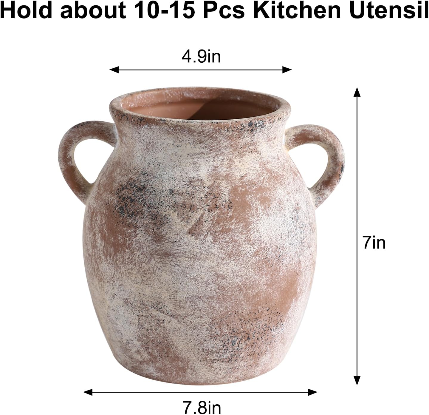 Ceramic Farmhouse Kitchen Utensil Holder for Countertop, Rustic Cooking Utensil Holder Crock Fit for Kitchen Counter. 6.2 x 6.2x 7 IN
