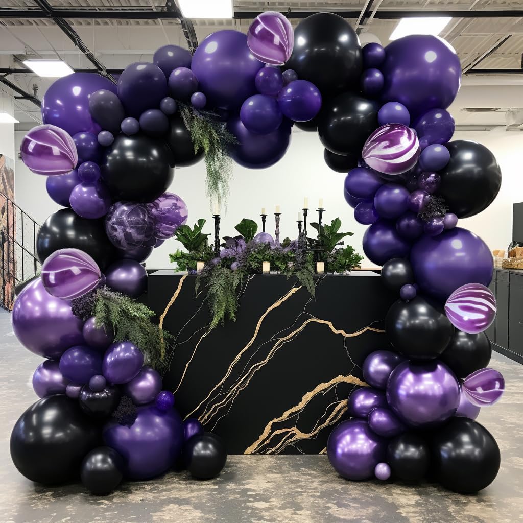 Amazon.com: Black Purple Balloon Garland Double Stuffed Metallic Purple ...