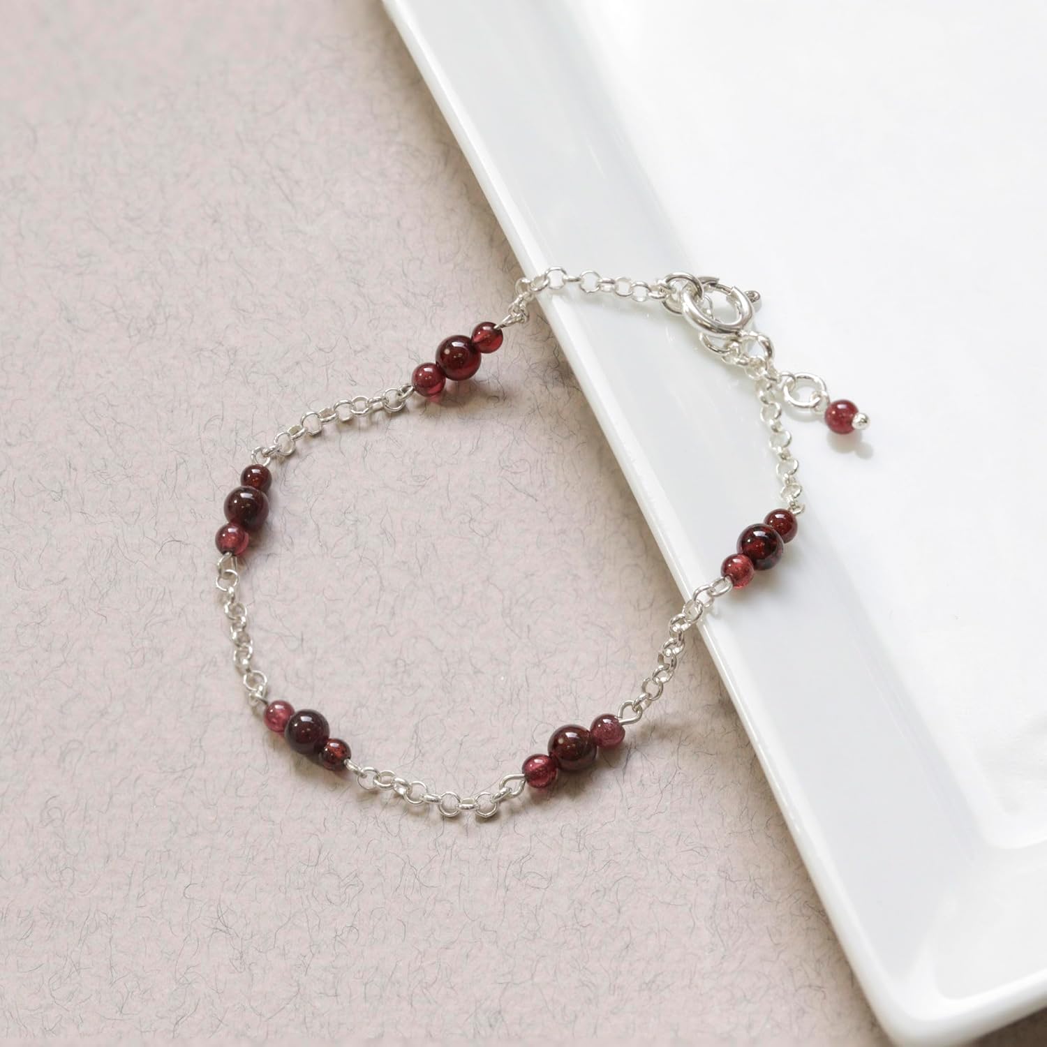 ADITA GOLD 925 Sterling Silver Garnet Bracelet - Adjustable 16-18cm Chain, 4mm Round Beads - Garnet Womens Bracelets - January Birthstone - Perfect Anniversary and Valentines Day Gift - Image 3