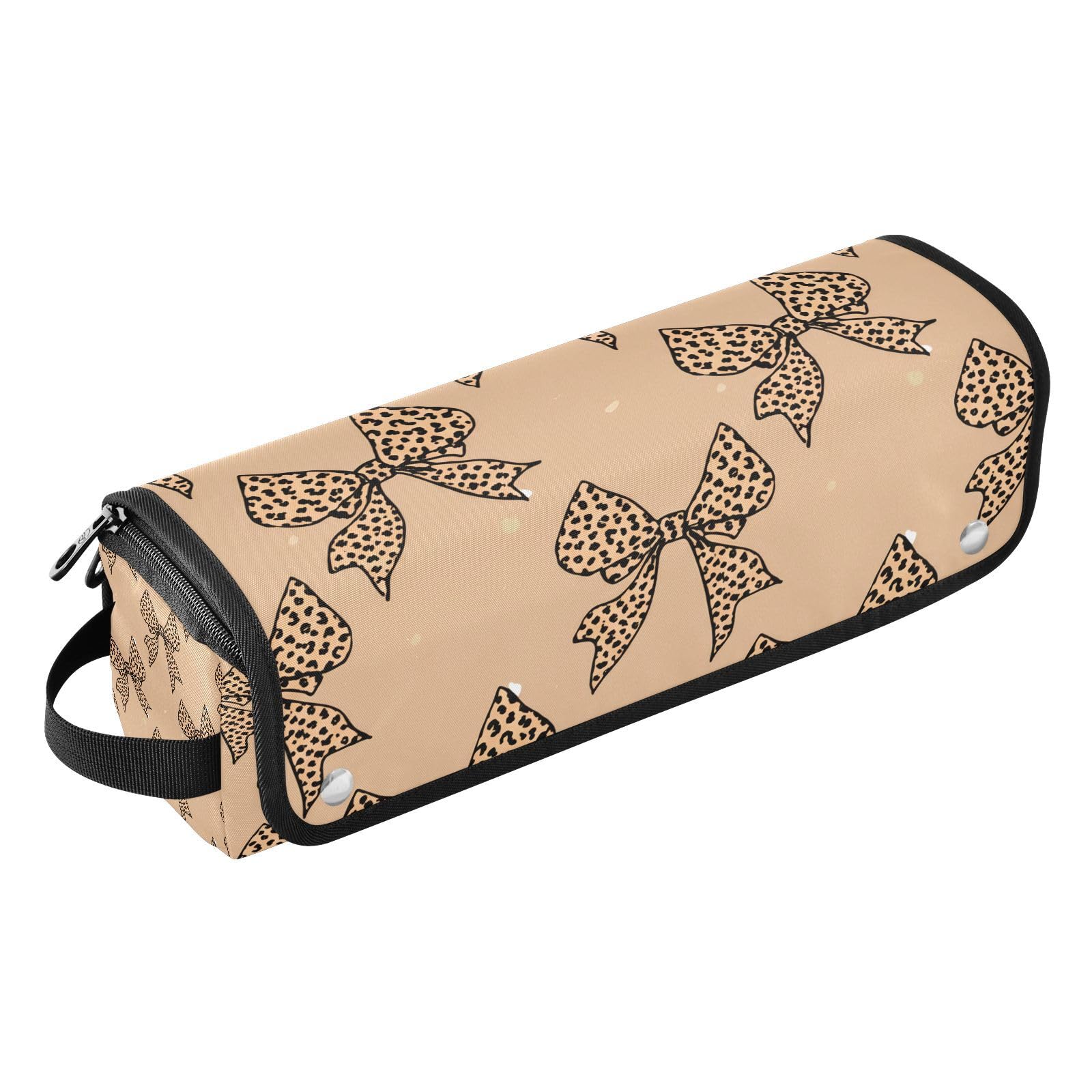 Leopard Print Bows Hair Tools Travel Bag Portable Hair Accessory Organizer with Heat Resistant Mat 2 in 1