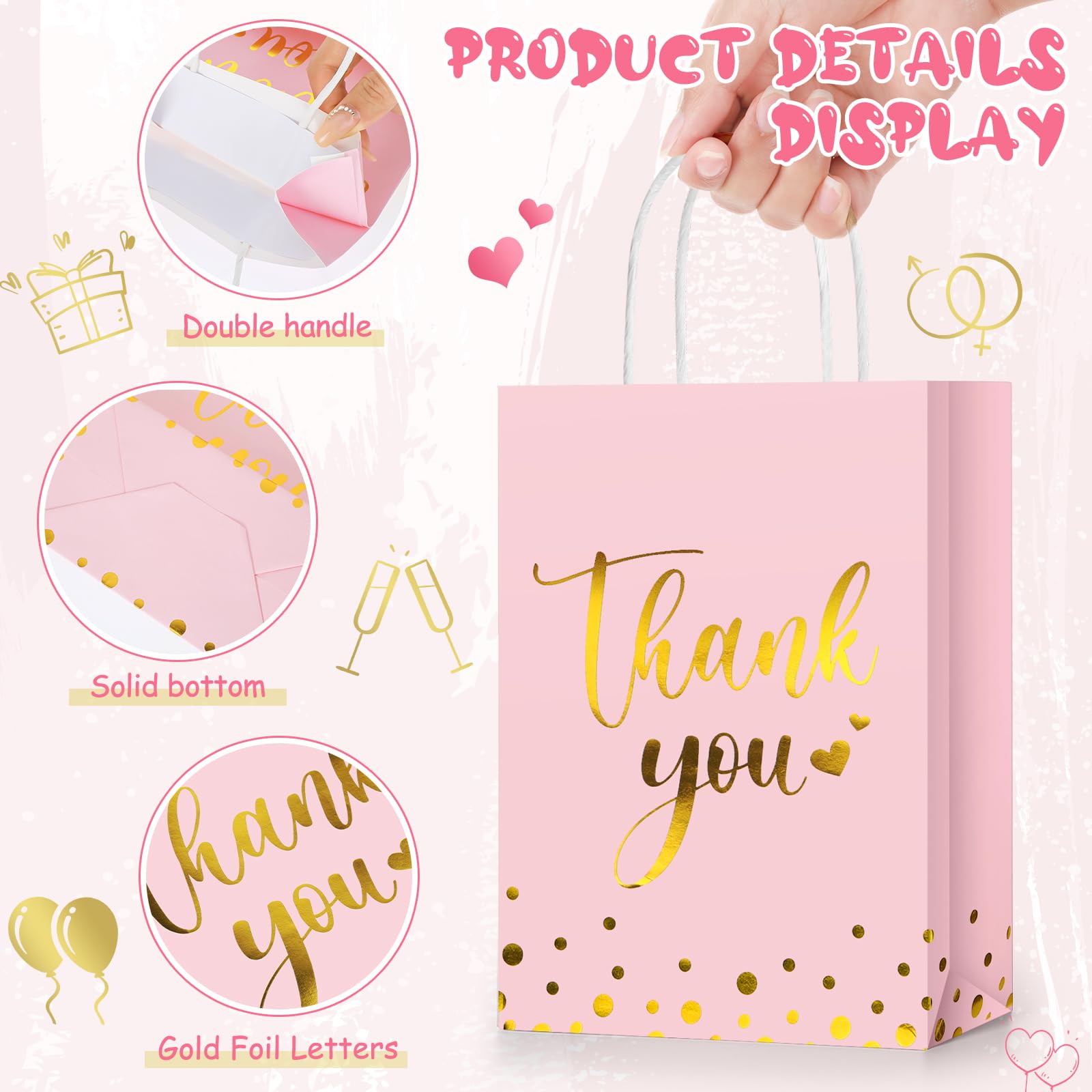 QIELSER 30 Pcs Thank You Gift Bags With Tissue Paper Wildflowers Design Thank You - View #4