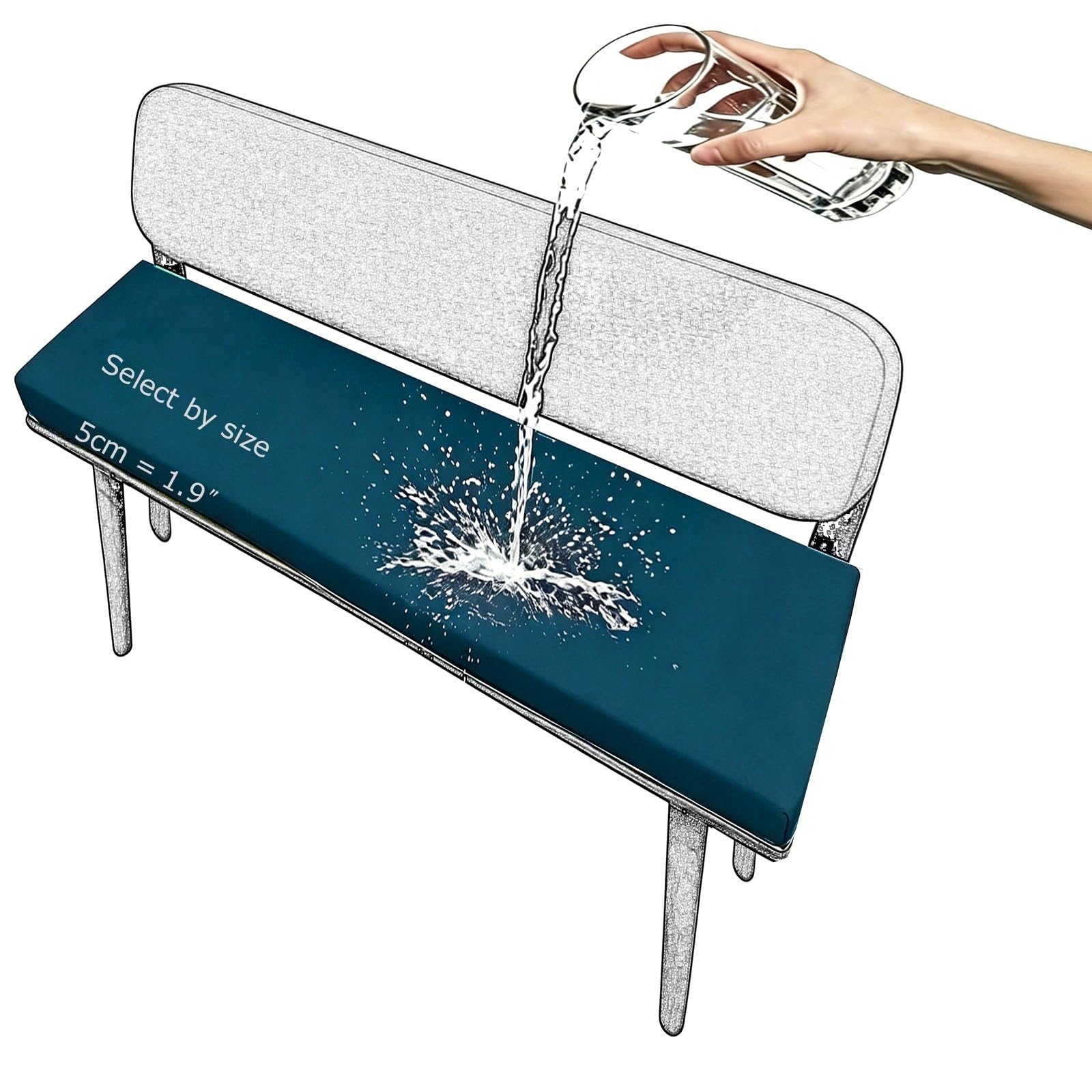 Outdoor Bench Cushions for Garden Furniture 5cm/1.9" Thick, Waterproof 80% Comfortable Cushion for Patio Porch Swing Rattan Porch Bench Seat Cushion for Indoor Sofa Bay(Teal Blue,170x25 cm 67x10 in)