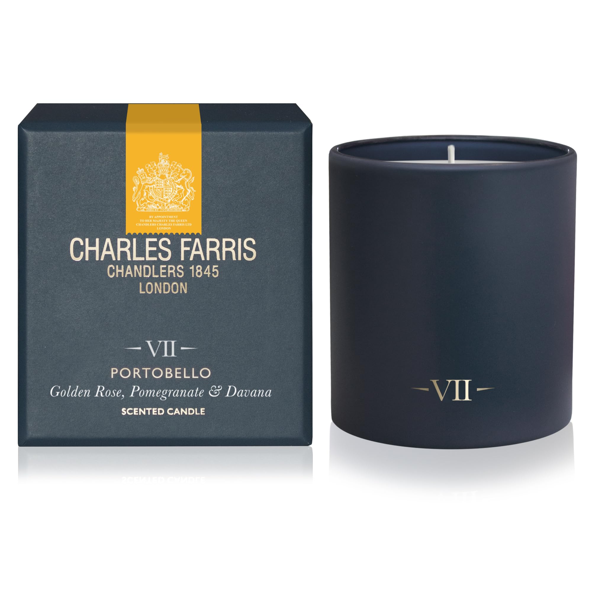 Charles Farris Luxury Scented Candle, Portobello, Rose, Raspberry & Oak, 50+ Hours Burn Time, Artisan Hand-Finished Glass Jar