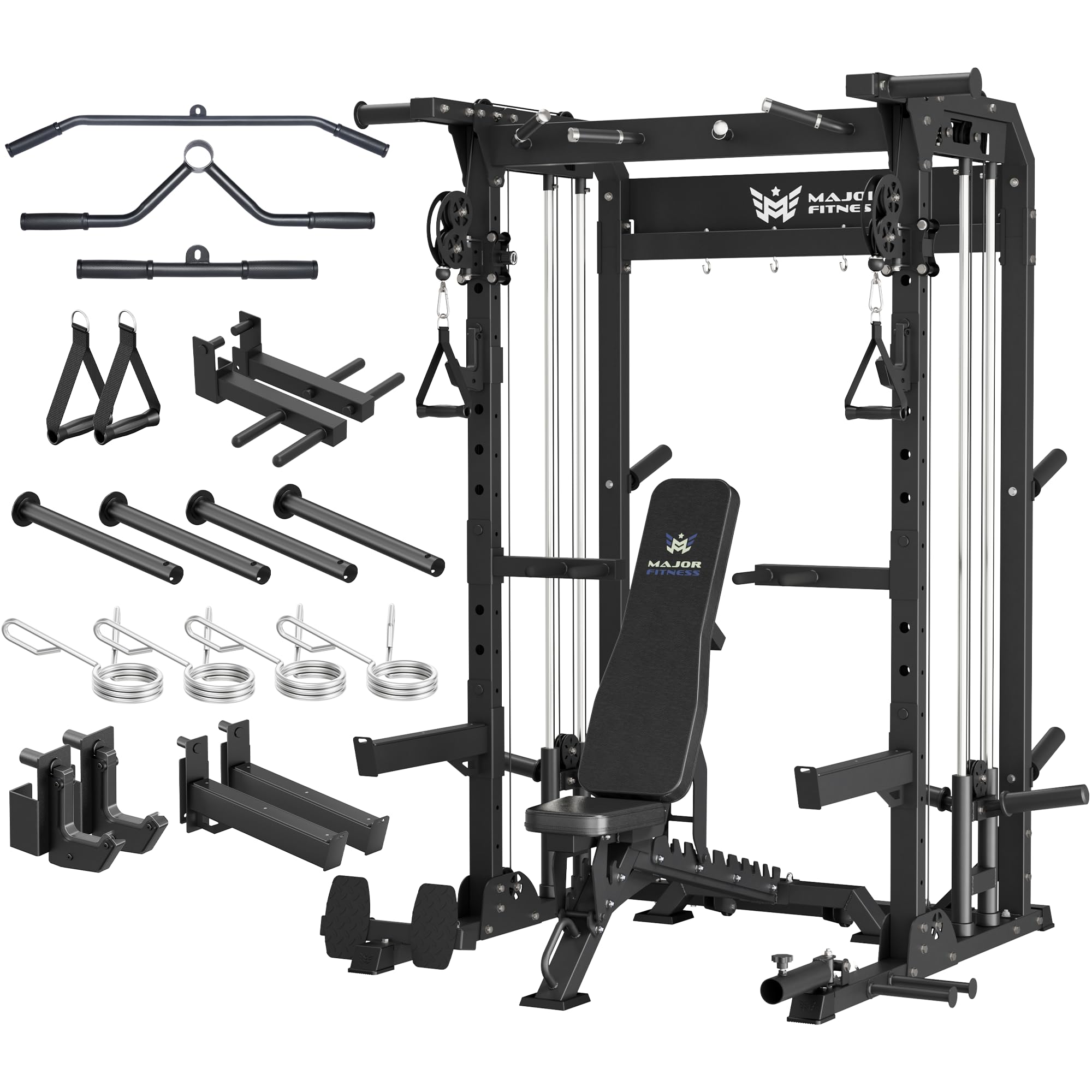 F22 Power Rack, 1600lbs All-in-One Squat Rack with Dual Pulley System, Heavy-Duty Steel Frame, Attachments & Storage for Home Gym Strength Training
