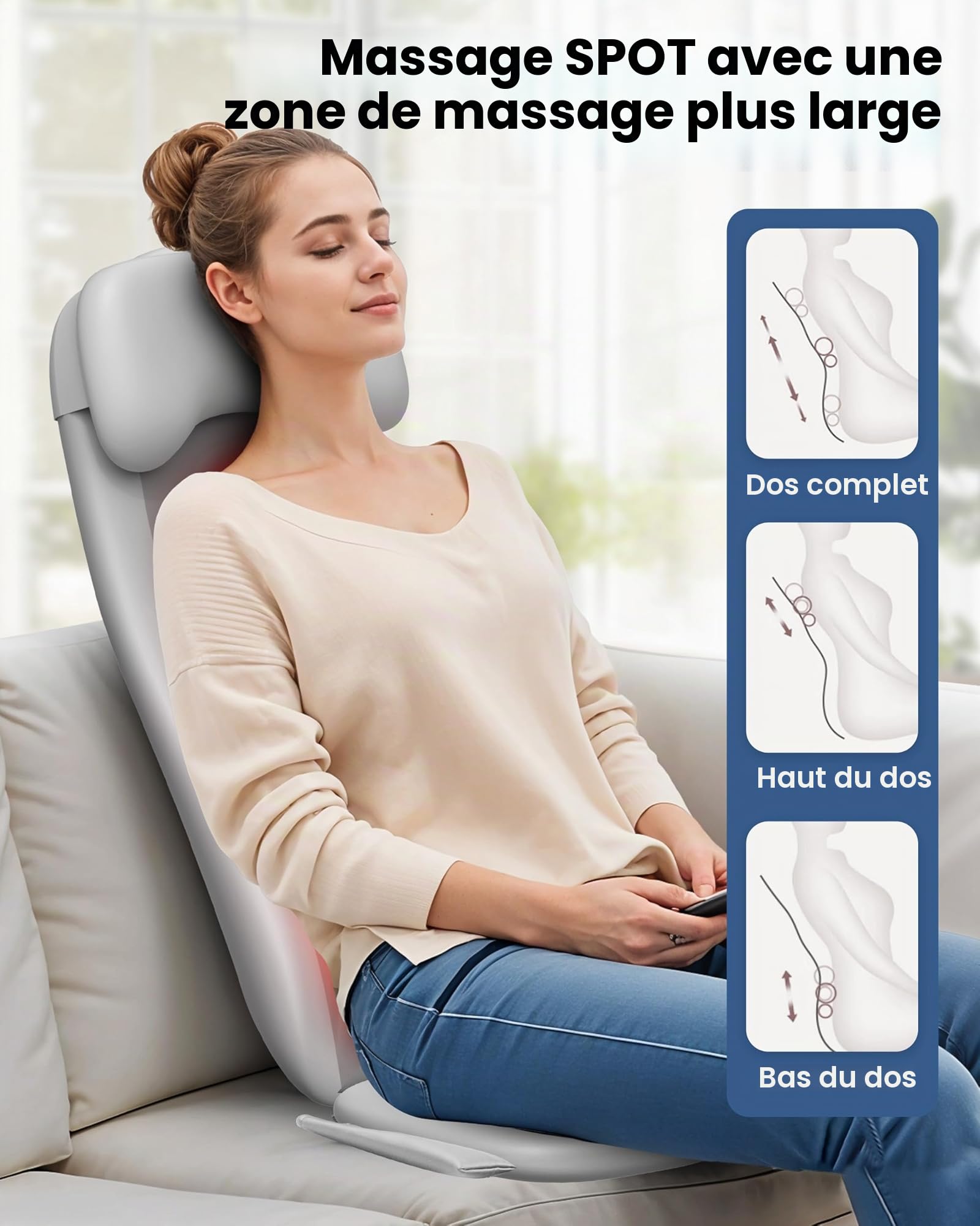 COMFIER Appareil de Massage Shiatsu pour Le Dos avec Chaleur, Massage des Tissus Profonds avec Vibration, 2D/3D, Coussin de siège de Massage Shiatu pour Le Dos, Cadeau pour Homme et Femme