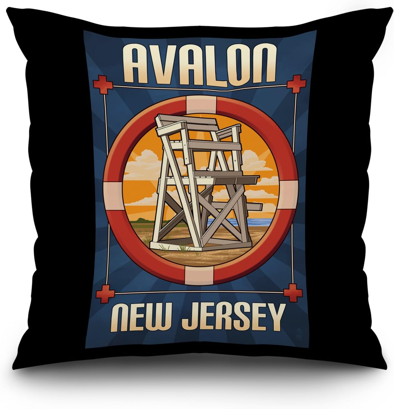 Lanterneer Avalon, New Jersey - Lifeguard Chair (20x20 Spun Polyester Pillow Case, White Border)